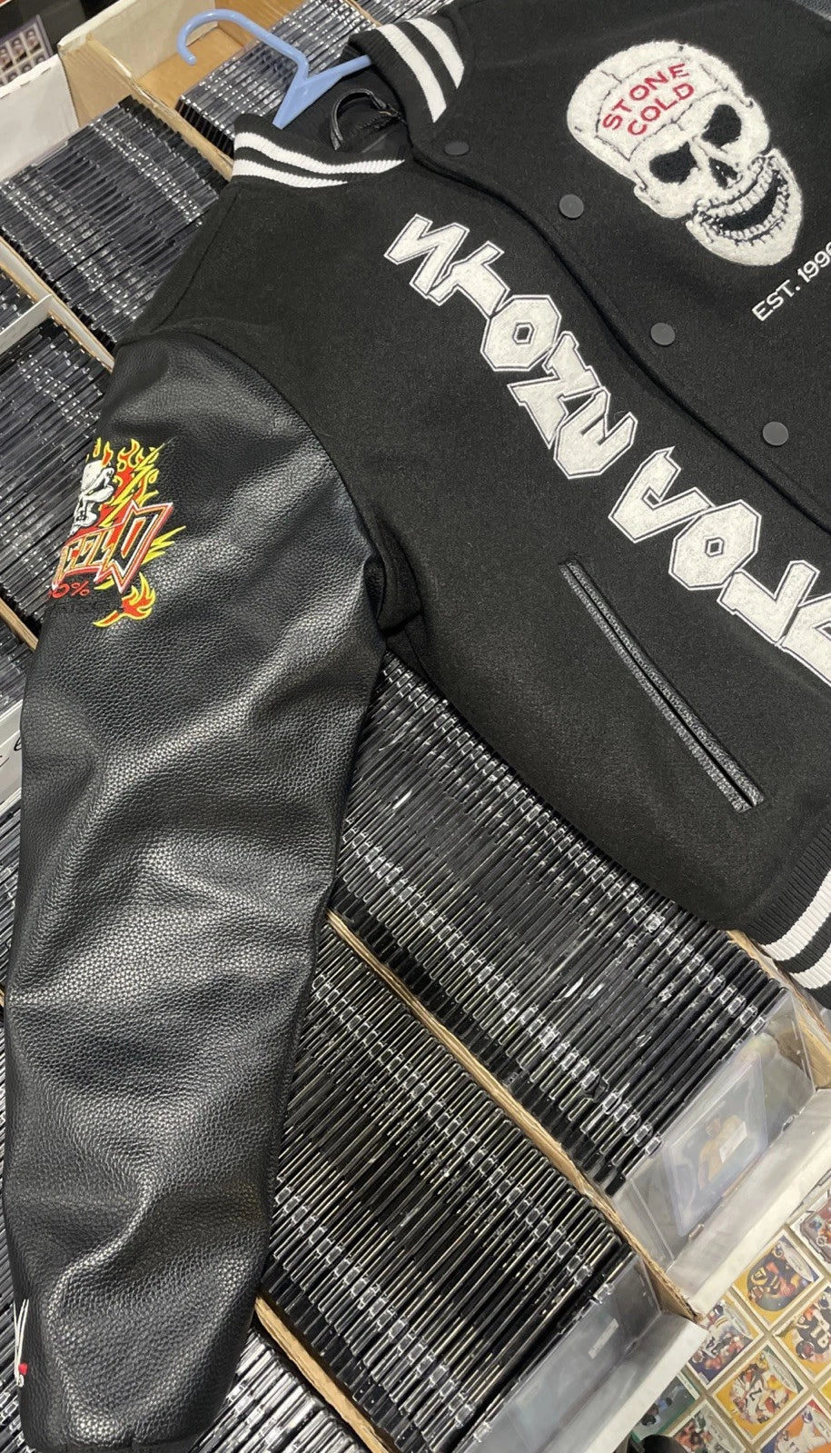 WWE x SP Letterman Jacket Stone Cold Steve Austin 3:16 Black Size Small
