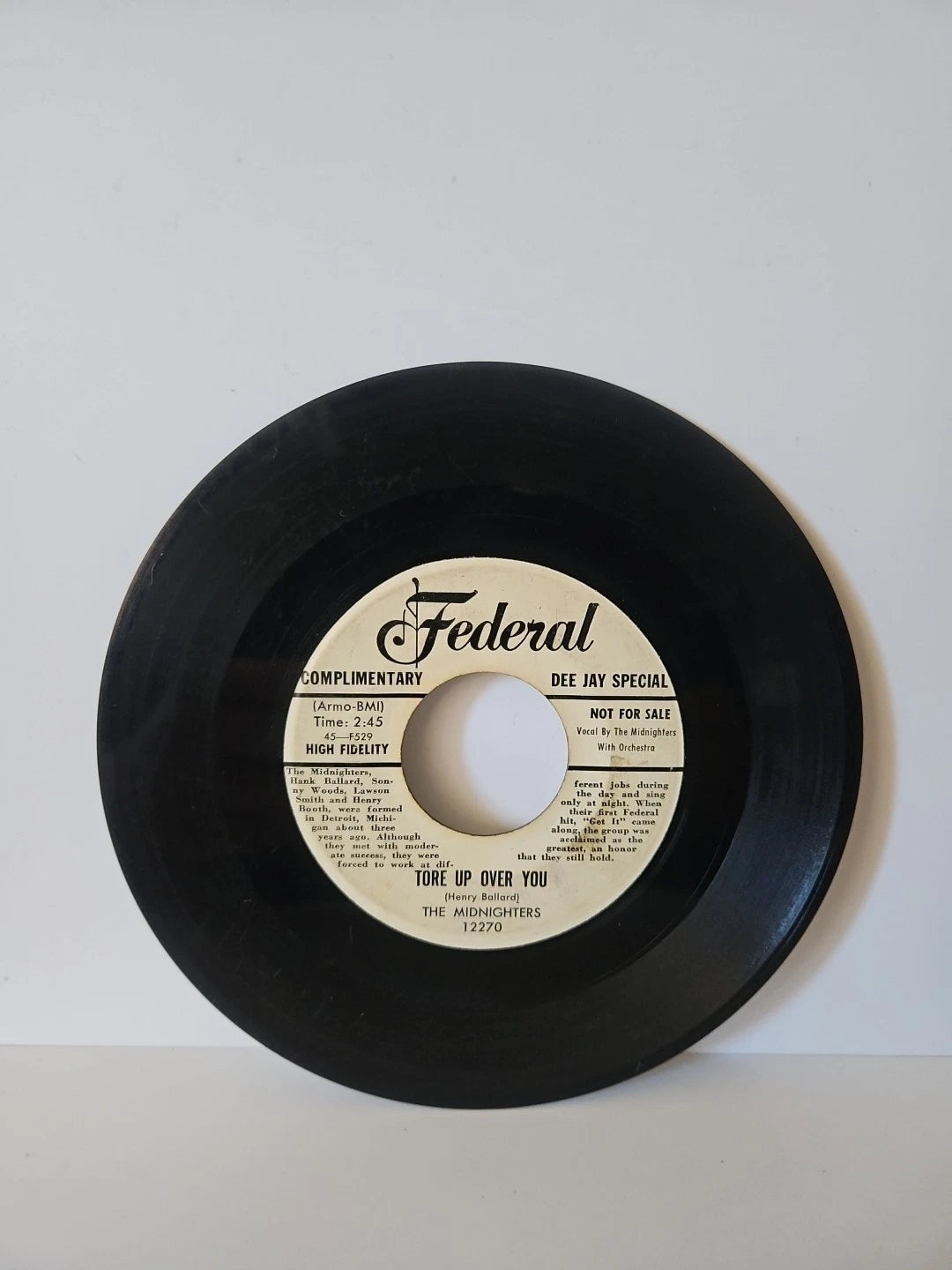 The Midnighters Tore Up Over You / Early One Morning 45 RPM Federal 12270