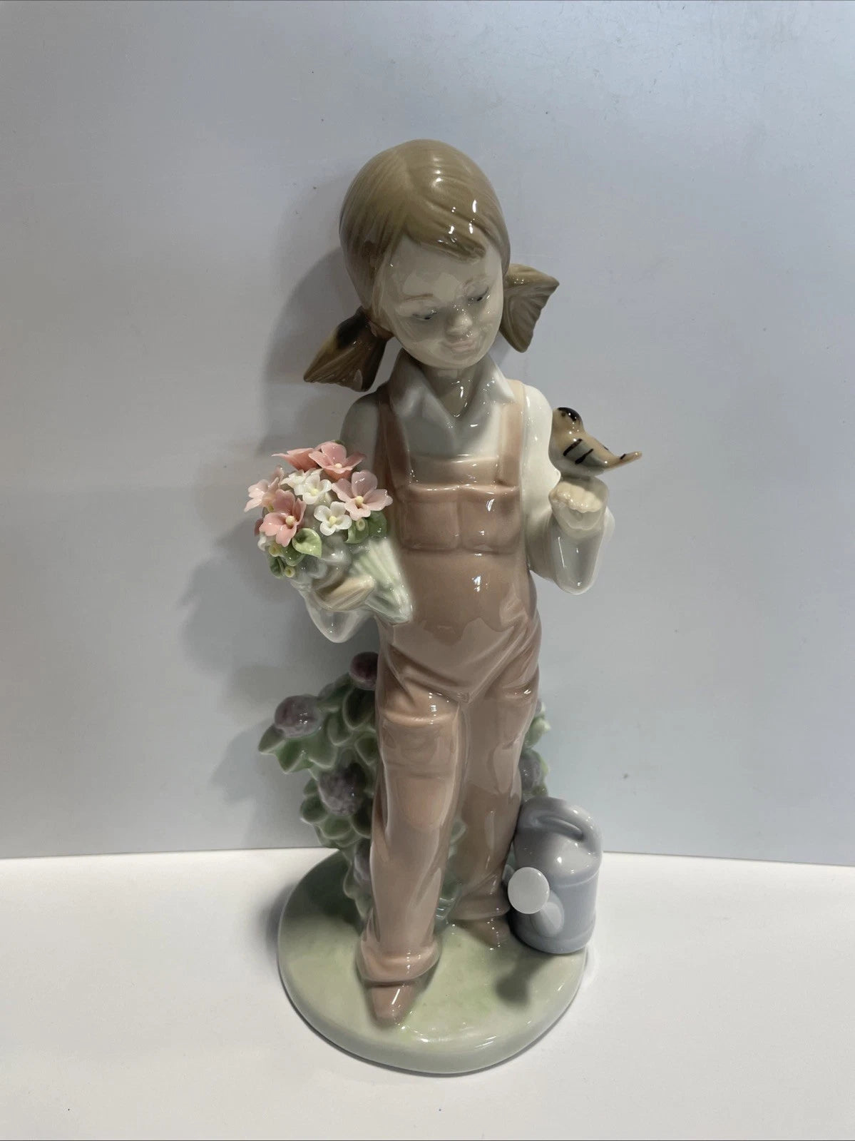 Lladro Figurine 5217 Spring Girl Flowers, Bird & Watering Can Great Condition