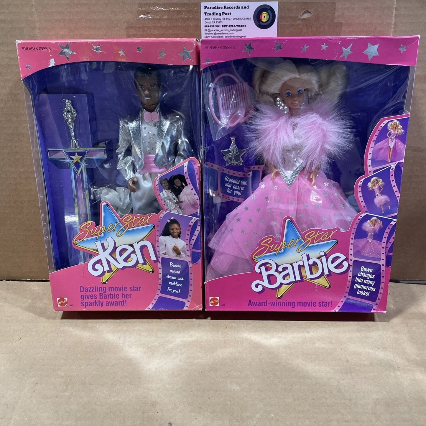 Vintage Super Star Barbie Ken 1550 1605 Mattel Movie Star Black 1988 80s NIB
