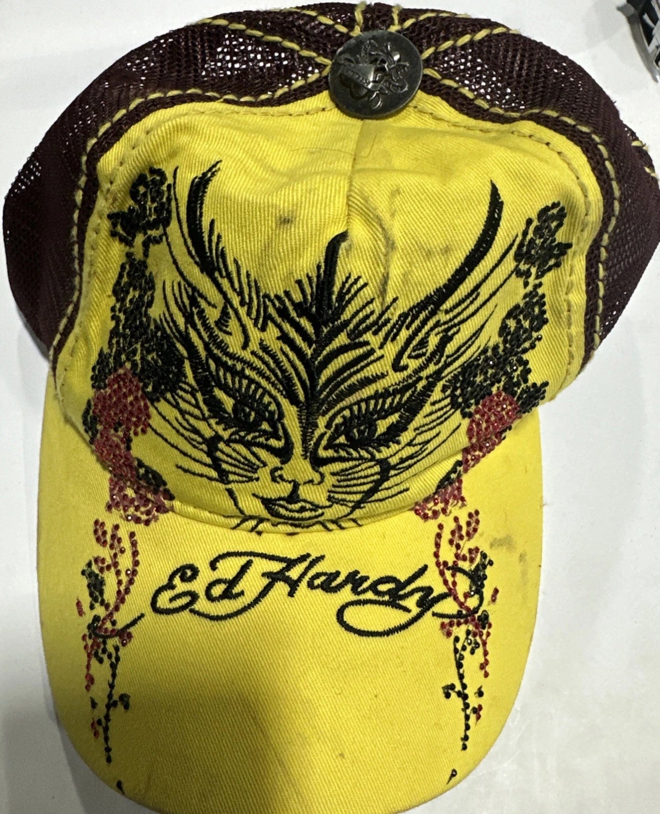 Ed Hardy Cap Hat Snapback Cat Trucker Mesh Christian Audigier Embroidered