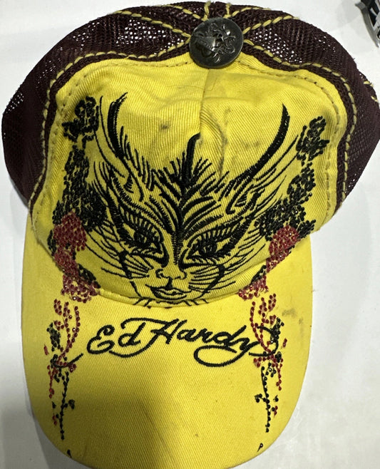 Ed Hardy Cap Hat Snapback Cat Trucker Mesh Christian Audigier Embroidered
