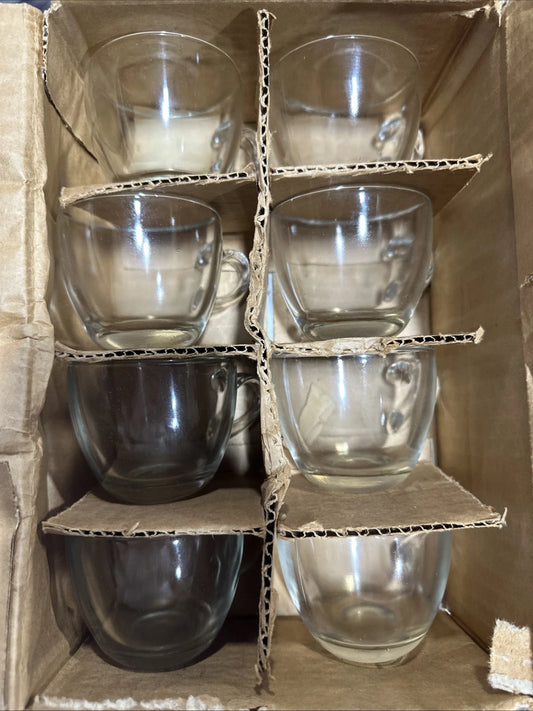Vintage Clear Glass Punch Cups Sturdy Cups Set of Eight In Original Box