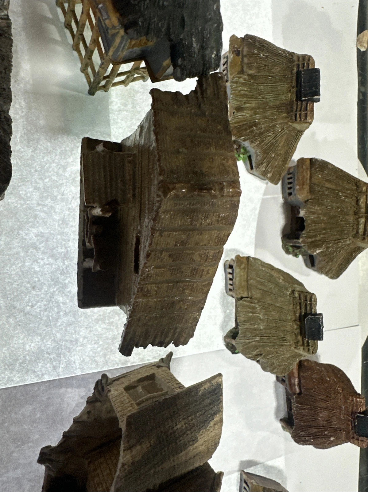 Vintage Clay Metal Miniature Japanese Cottages Figures Lot
