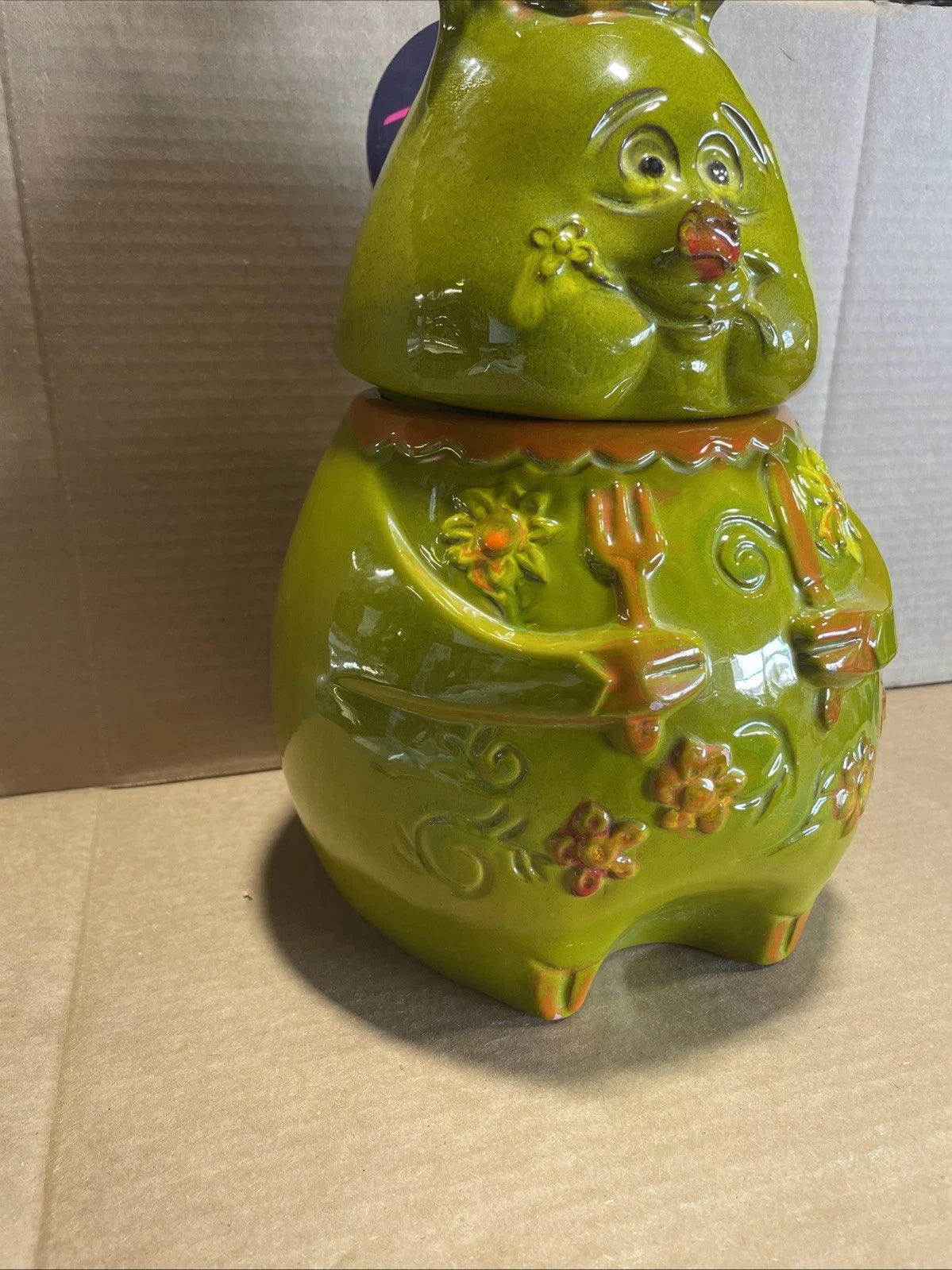 Pacific Stoneware 1968 Flower The Pig Cookie Jar Green Rare Vintage