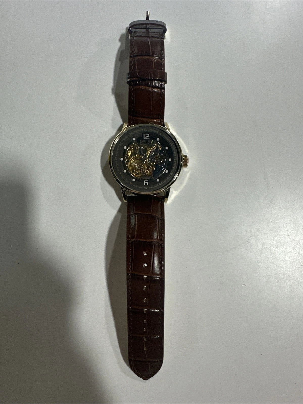 MEN'S RELIC AUTOMATIC SKELETON WATCH - ZR77241 - LEATHER BAND THICK CASE.