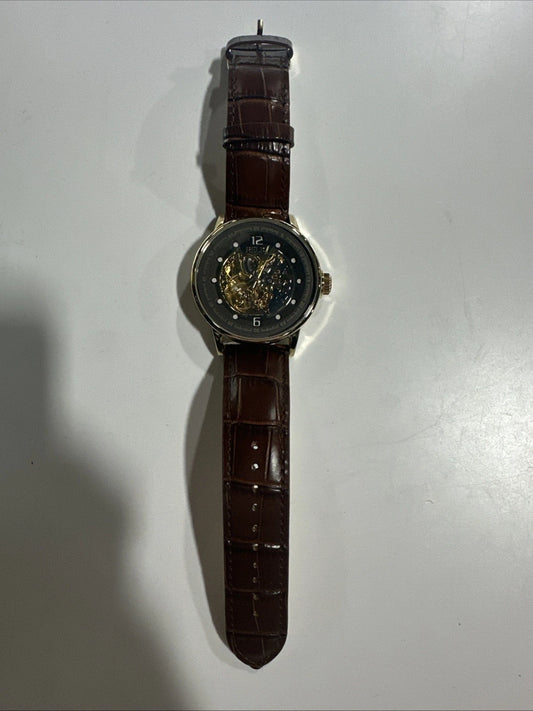 MEN'S RELIC AUTOMATIC SKELETON WATCH - ZR77241 - LEATHER BAND THICK CASE.