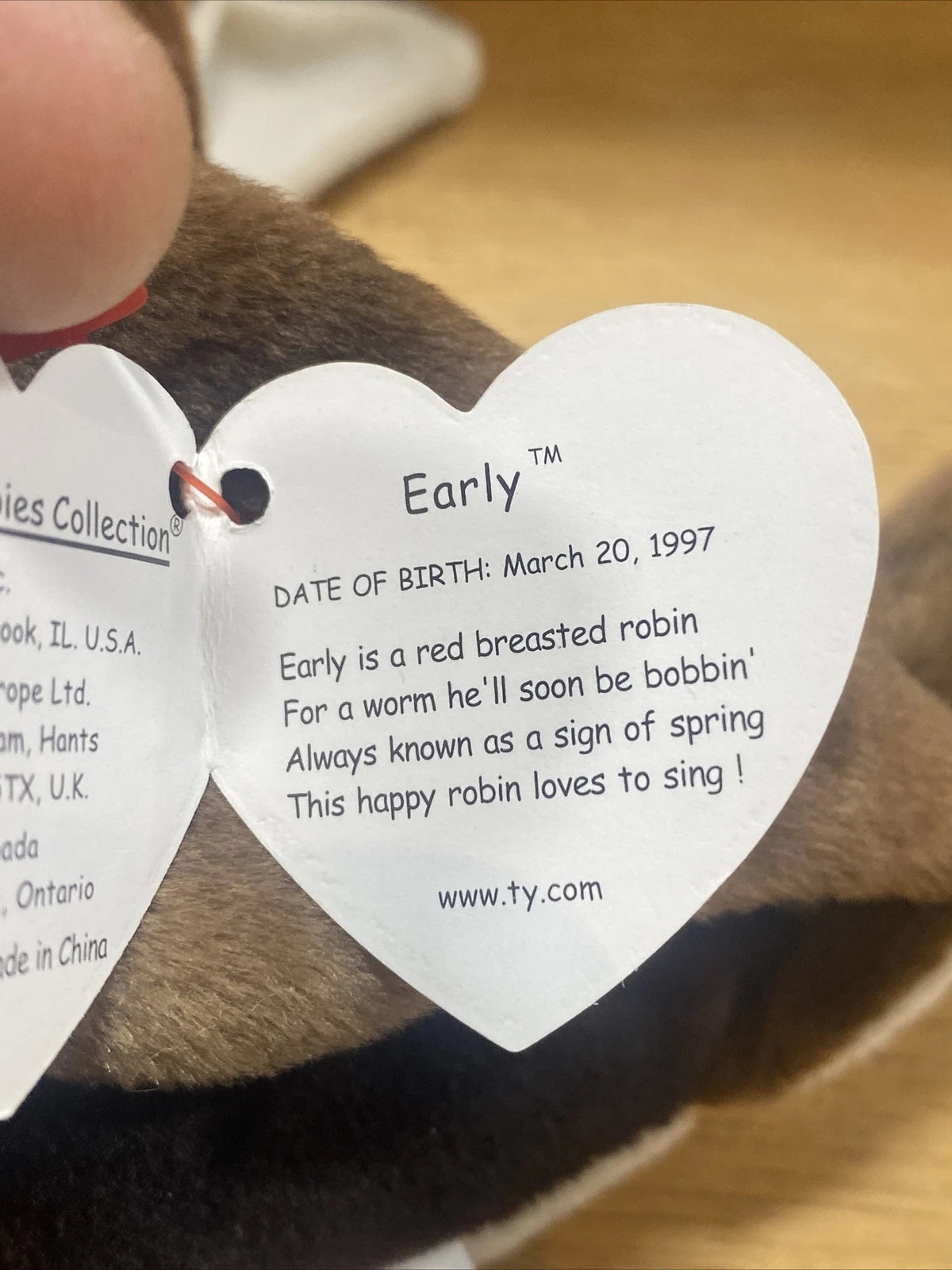 Vintage Ty Beanie Baby "Early" 1996 Mint w/ Tag Errors