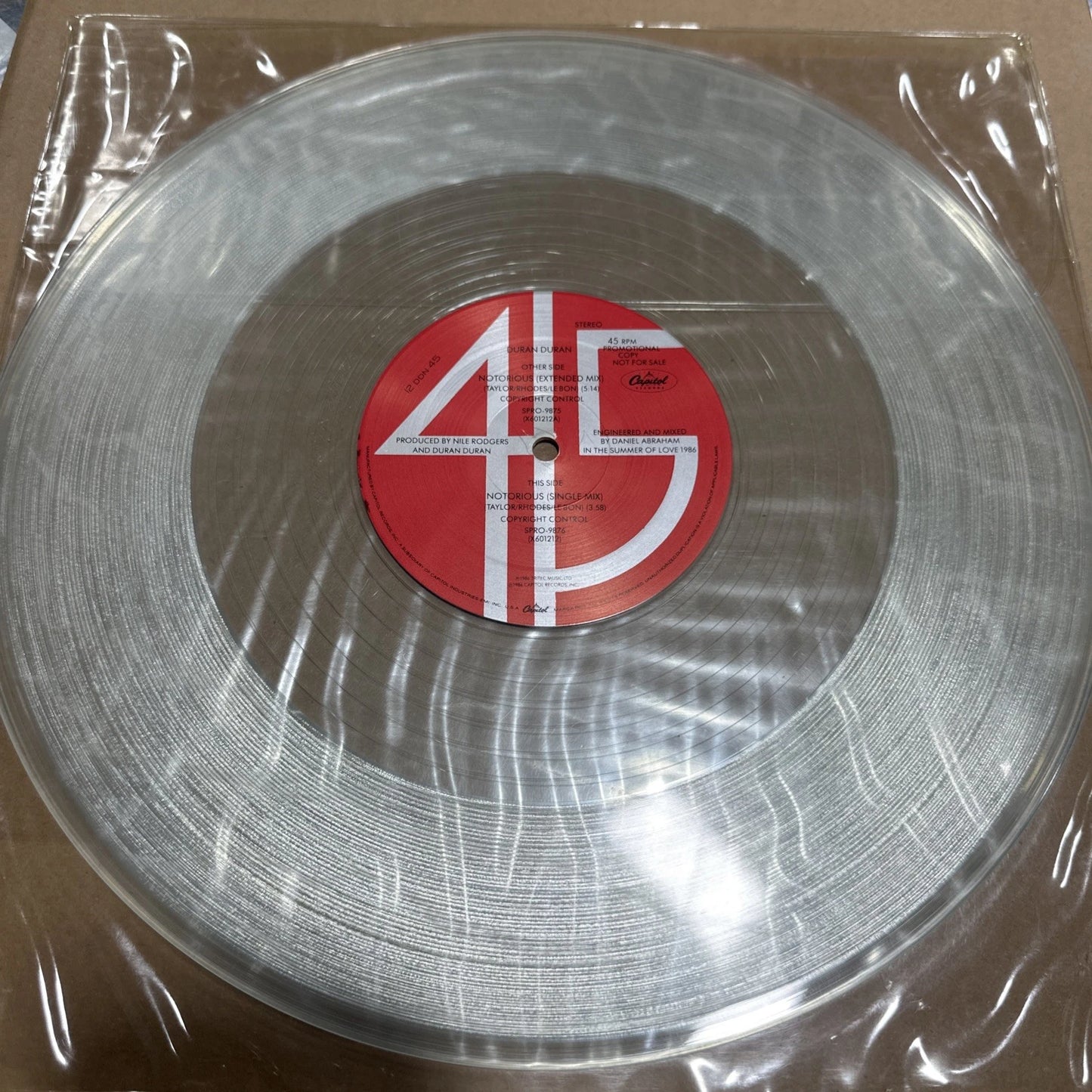 Duran Duran Notorious US Promo 12" Clear Vinyl Rare Extended Mix SPRO -9874