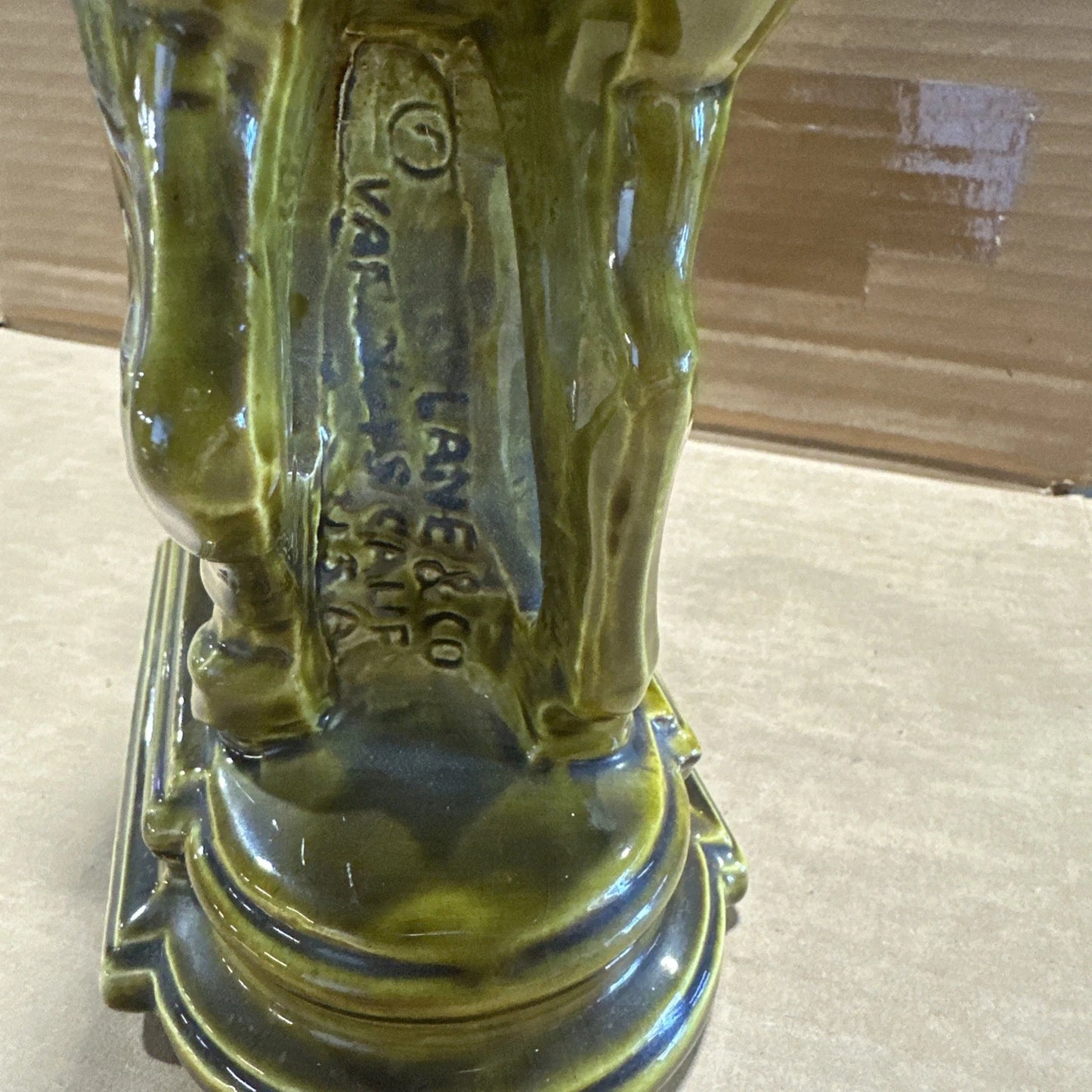 Vintage Lane & Co Trojan Tang Horse Statue - Avocado Green Mid Century - EUVC