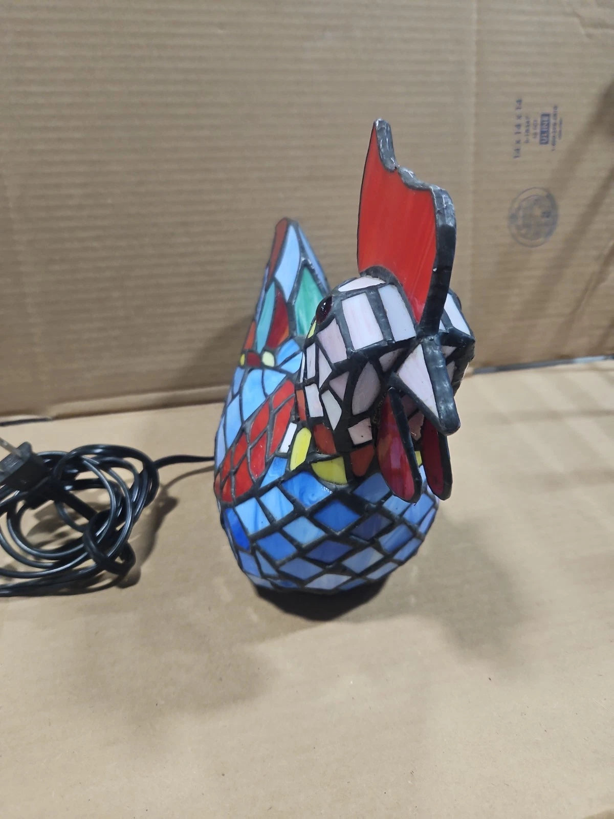 Vintage Tiffany Style Stained Glass Chicken Rooster Lamp Farmhouse Works