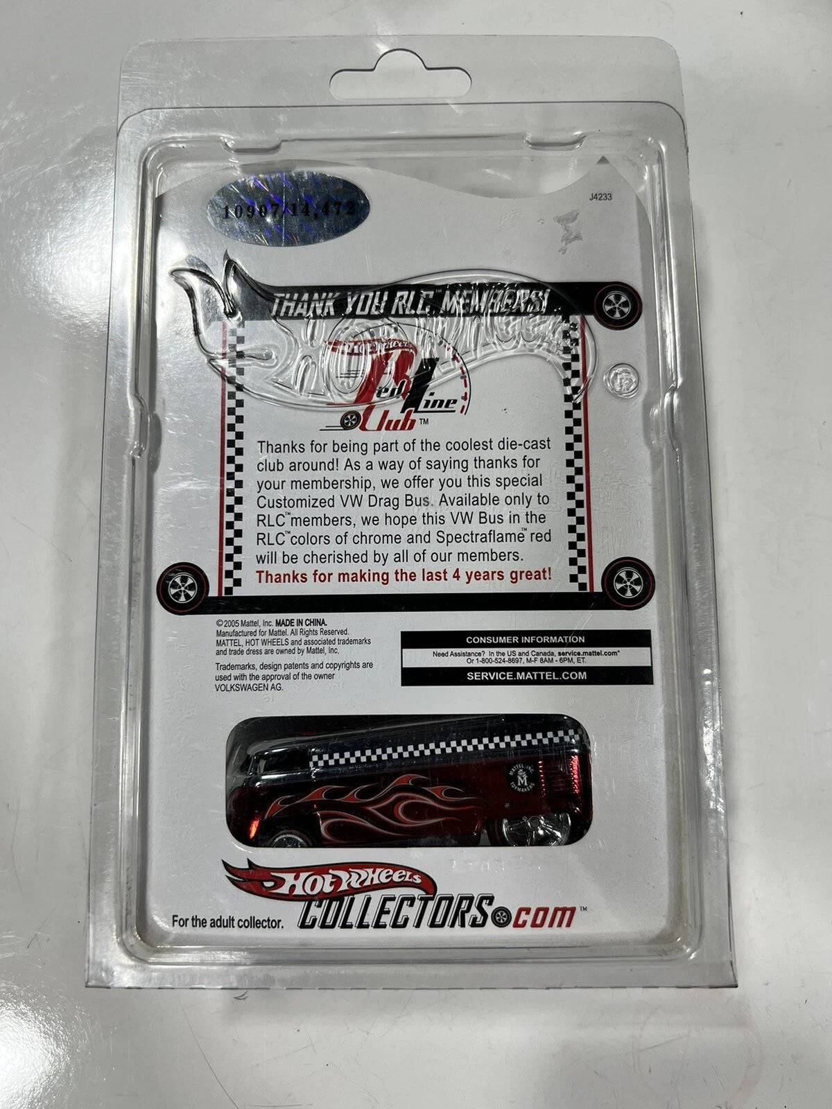 Hot Wheels RLC Thank You RLC Members Customized VW Drag Bus w/Protector #10907