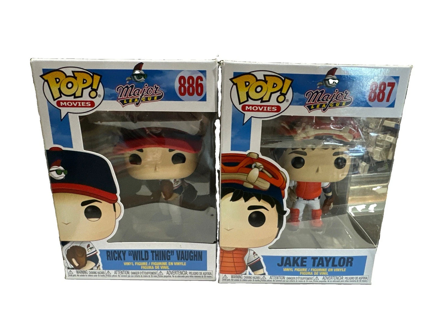 FUNKO Pop! Movies MAJOR LEAGUE Jake Taylor #887 Ricky Vaughn #886 Wild Thing lot