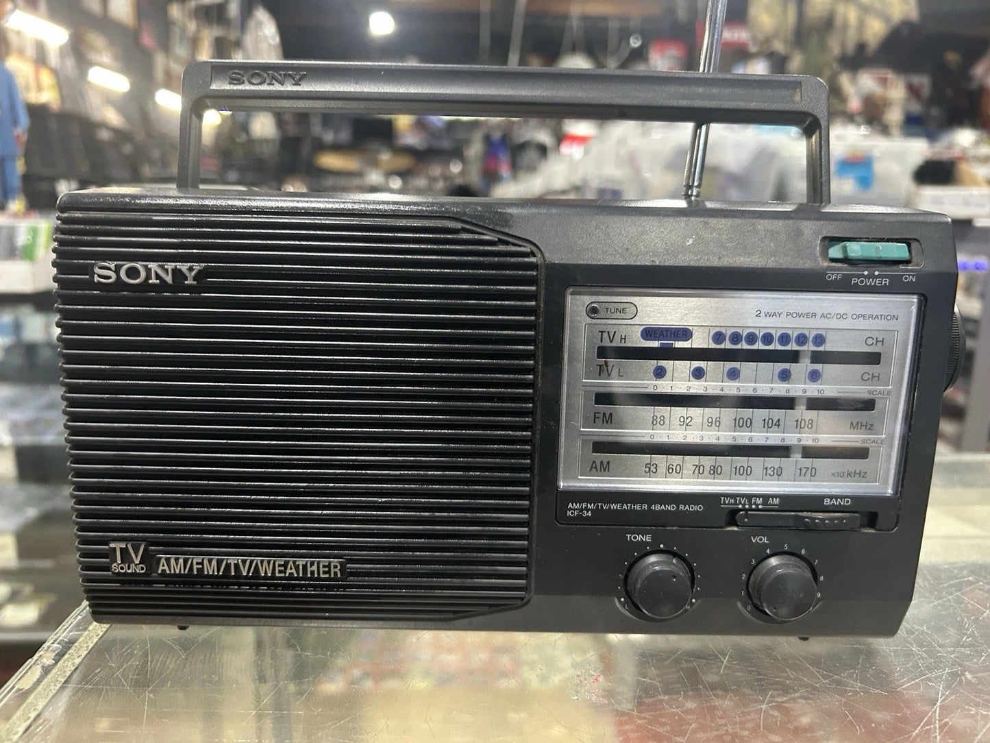 Sony Portable Radio Model ICF-34 AM FM TV & Weather Band W/ Power Cord Tested