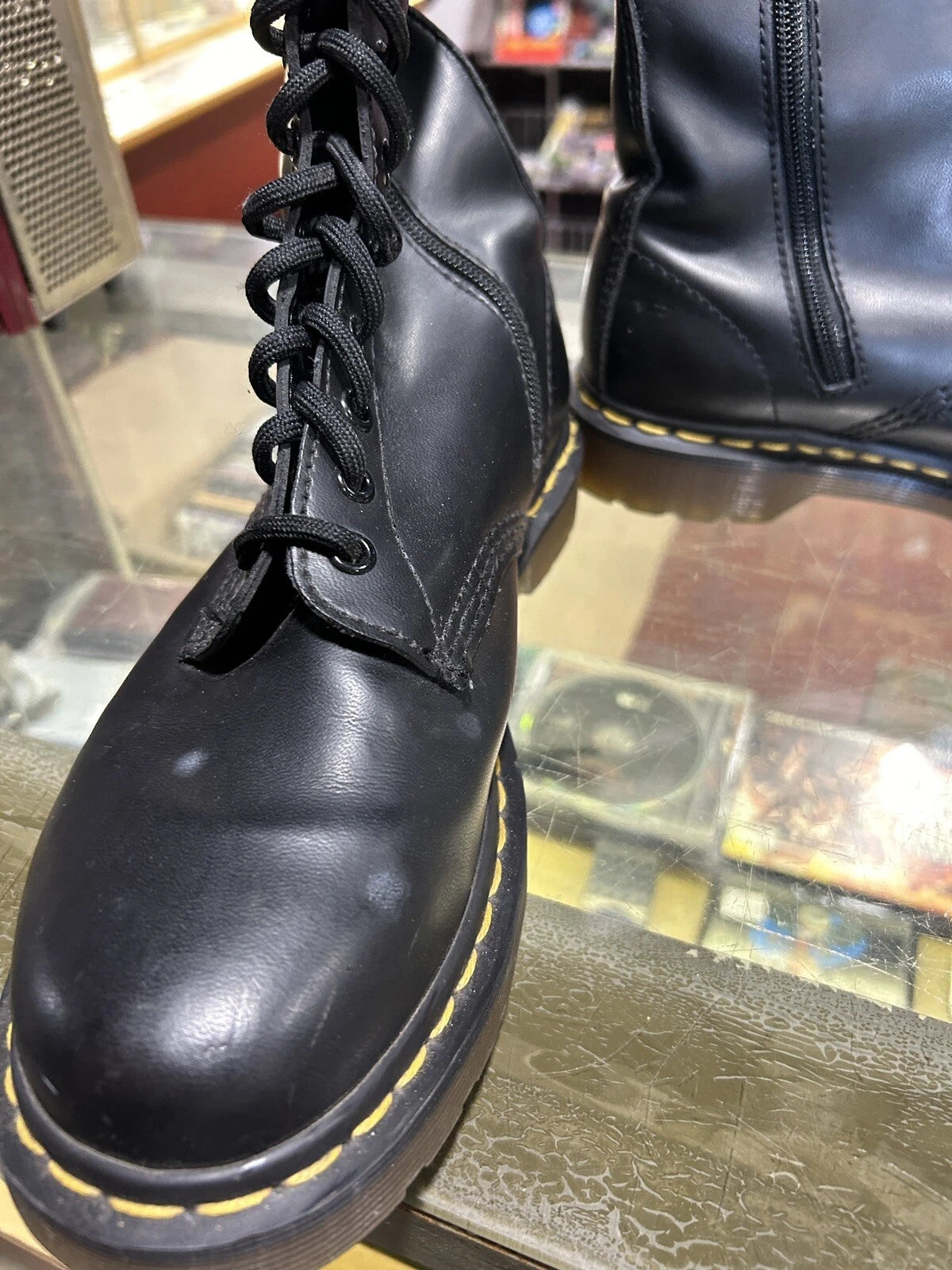 Dr Martens Womens Vintage Burlesque Boots Size 7 Black 14 Eye Mid Calf