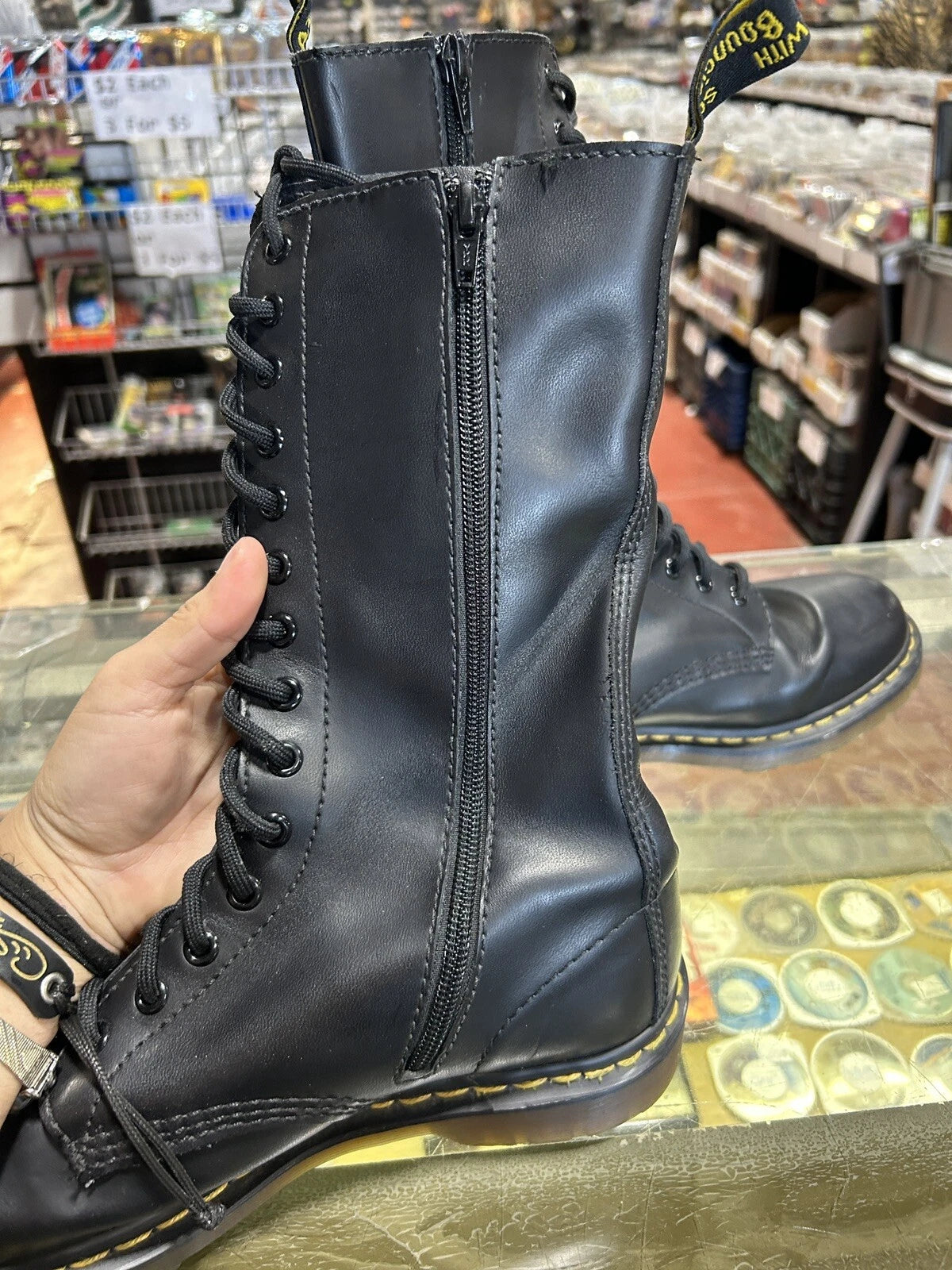 Dr Martens Womens Vintage Burlesque Boots Size 7 Black 14 Eye Mid Calf