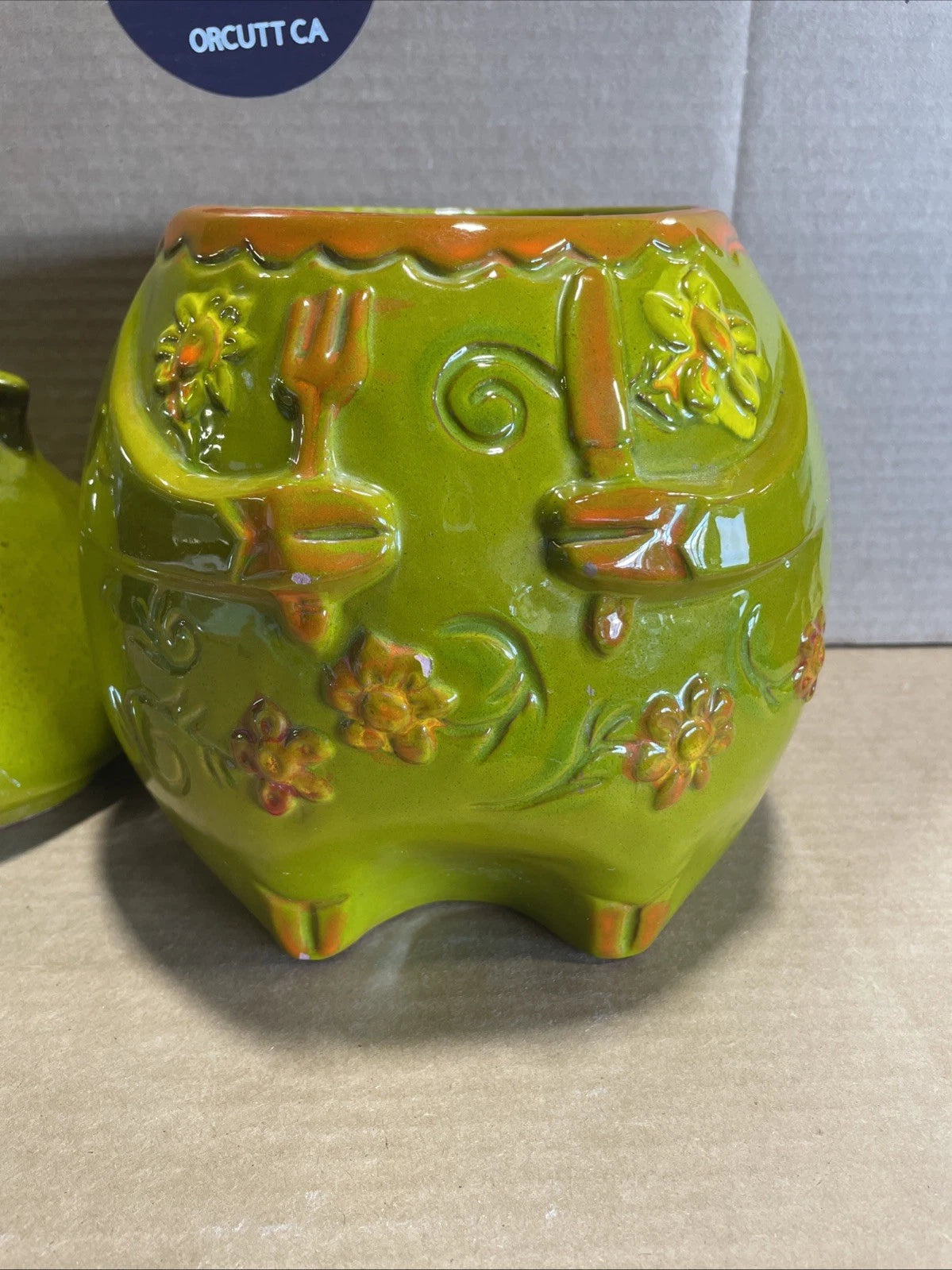 Pacific Stoneware 1968 Flower The Pig Cookie Jar Green Rare Vintage