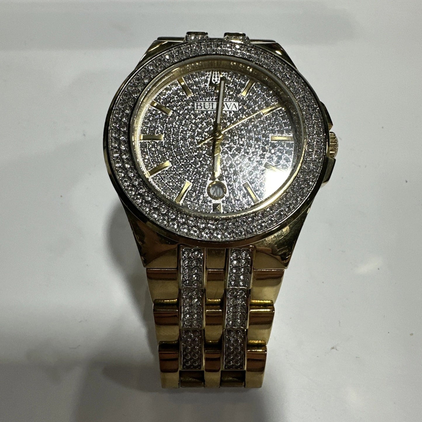 Bulova 98k102 Crystal Accented Stainless Steel Gold Tone Date Men's Watch