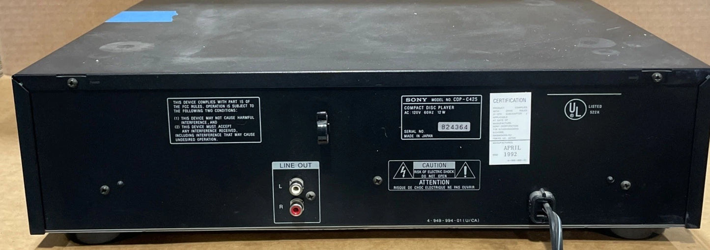 Sony Compact Disc Player 5 Disc Changer Model CDP-C425 With OEM Remote tested