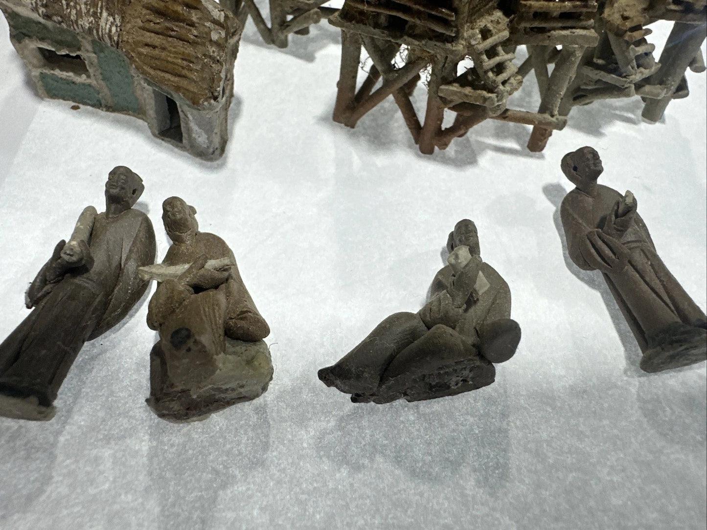 Vintage Clay Metal Miniature Japanese Cottages Figures Lot