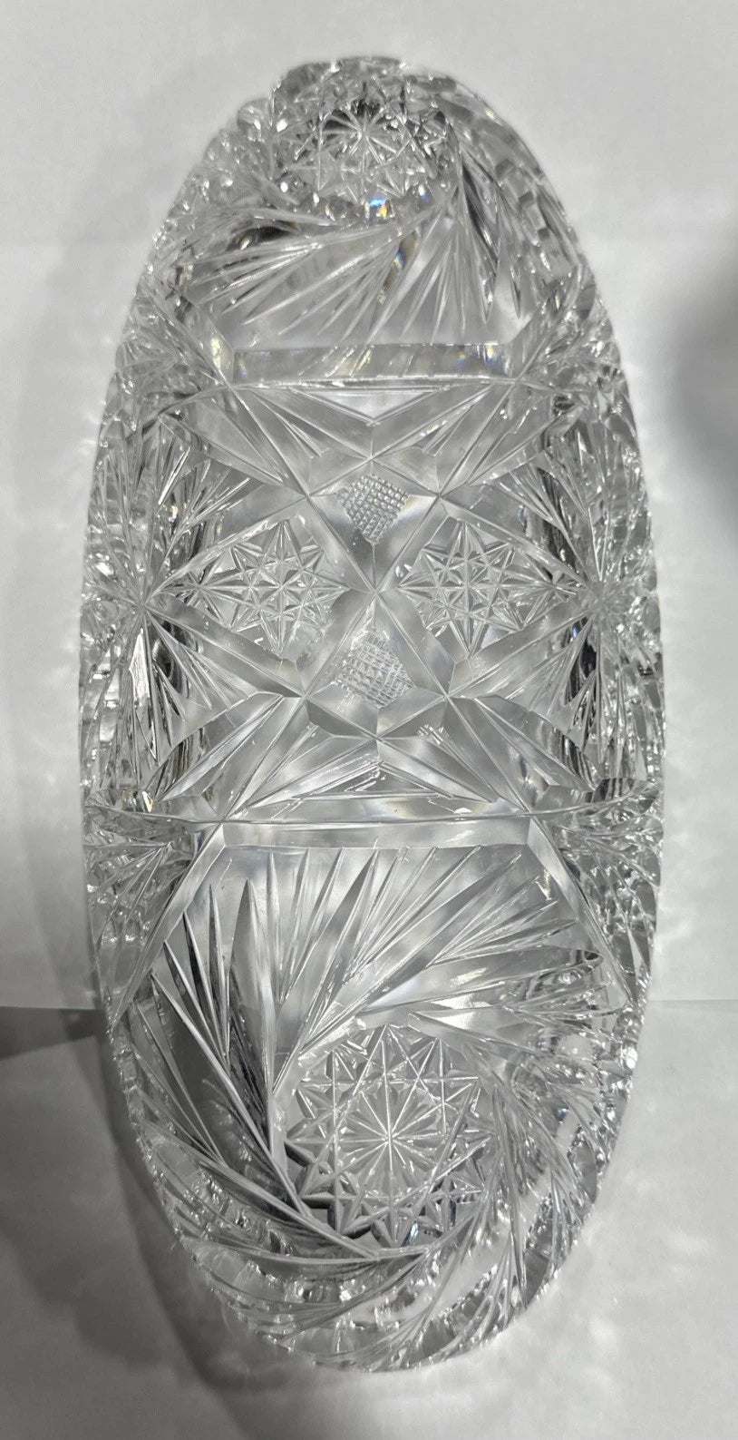 Antique American Brilliant Cut Crystal Pinwheel Sawtooth Rim Oblong Oval Dish