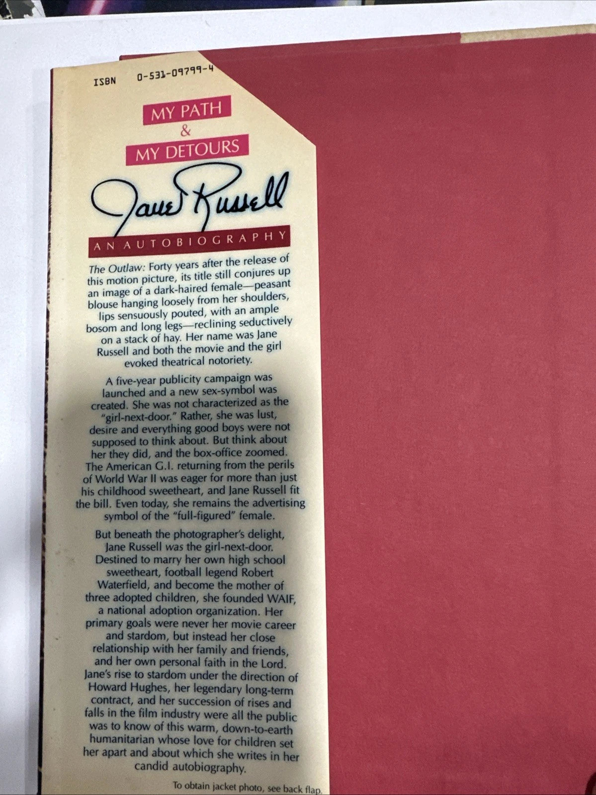 SIGNED "Jane Russell," A Memoir Book Personalized Signed Book