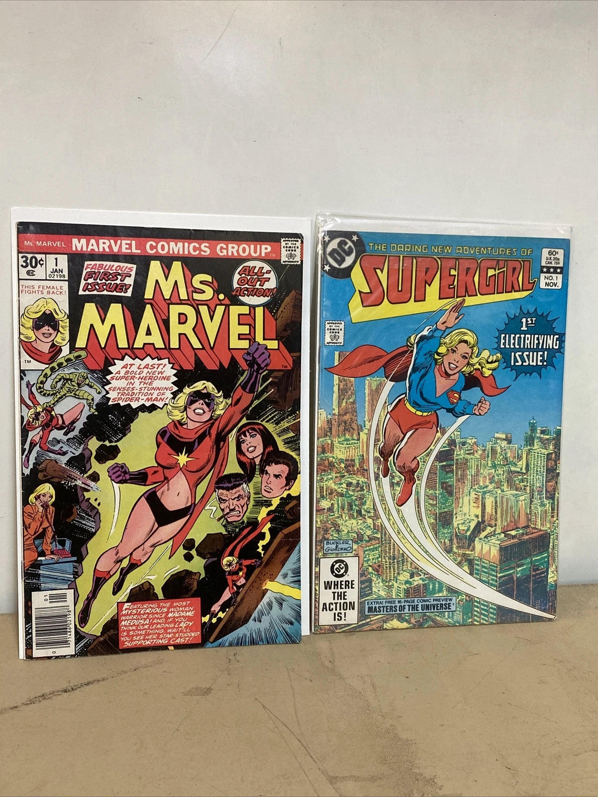 2 - MS. MARVEL # 1 JAN. 1977 (MARVEL BRONZE AGE) & SUPERGIRL #1 NOV 1st ISSUE