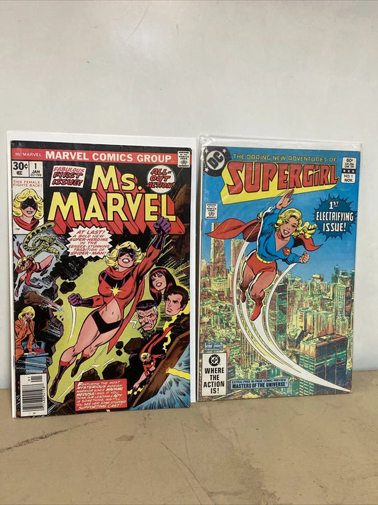 2 - MS. MARVEL # 1 JAN. 1977 (MARVEL BRONZE AGE) & SUPERGIRL #1 NOV 1st ISSUE