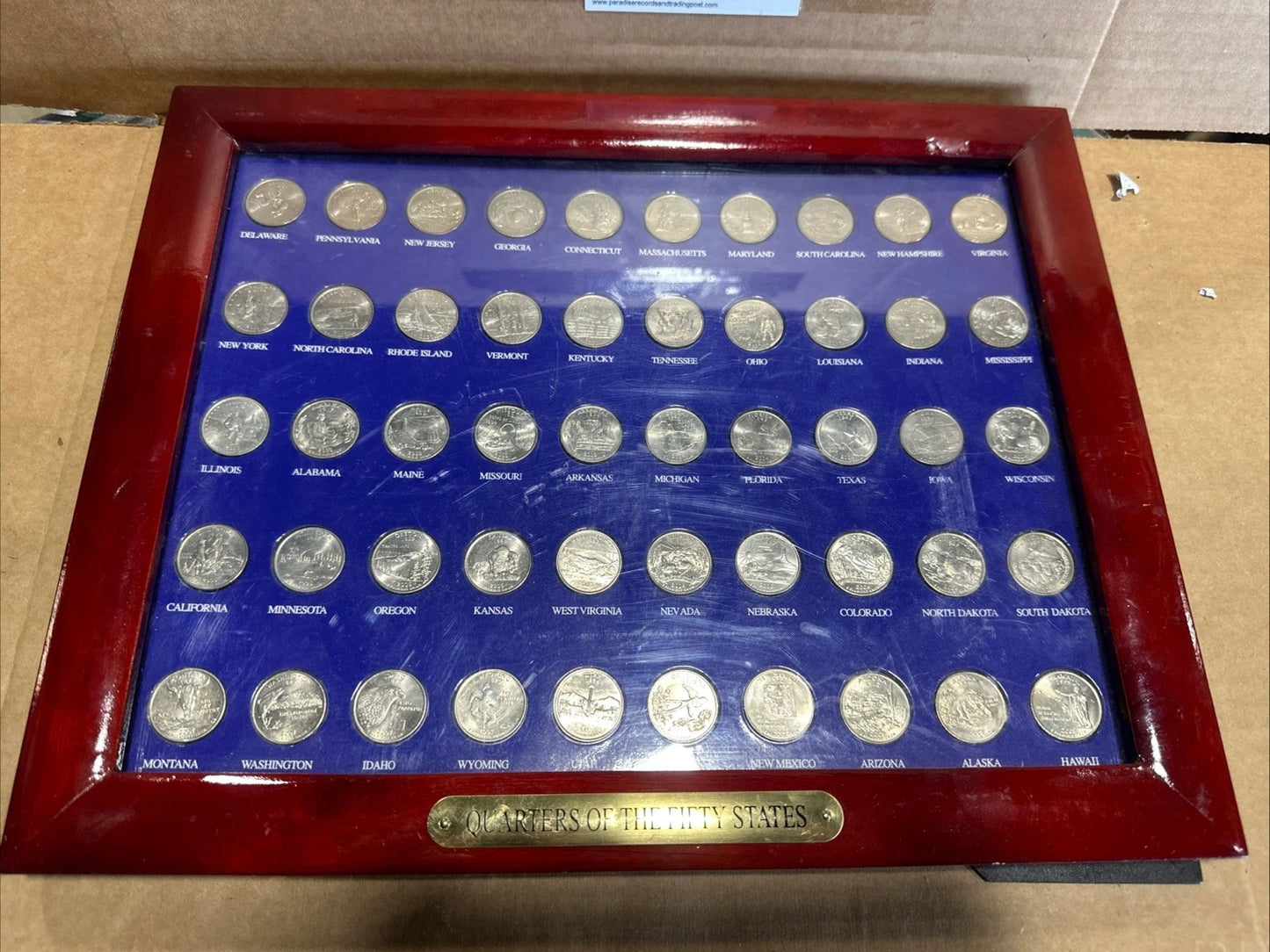 50 State Quarter Collectors Showcase Wood Grain Coin Display Frame with Quarters