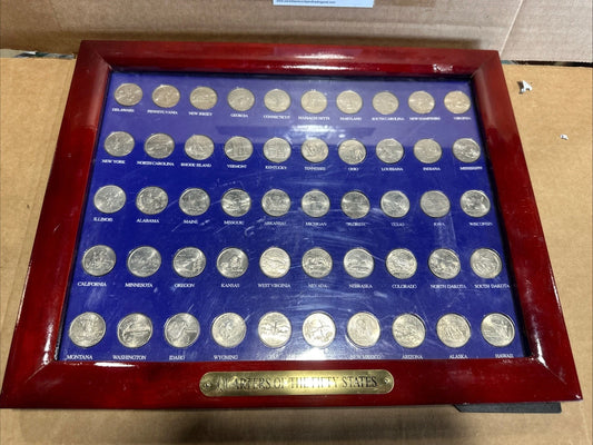 50 State Quarter Collectors Showcase Wood Grain Coin Display Frame with Quarters