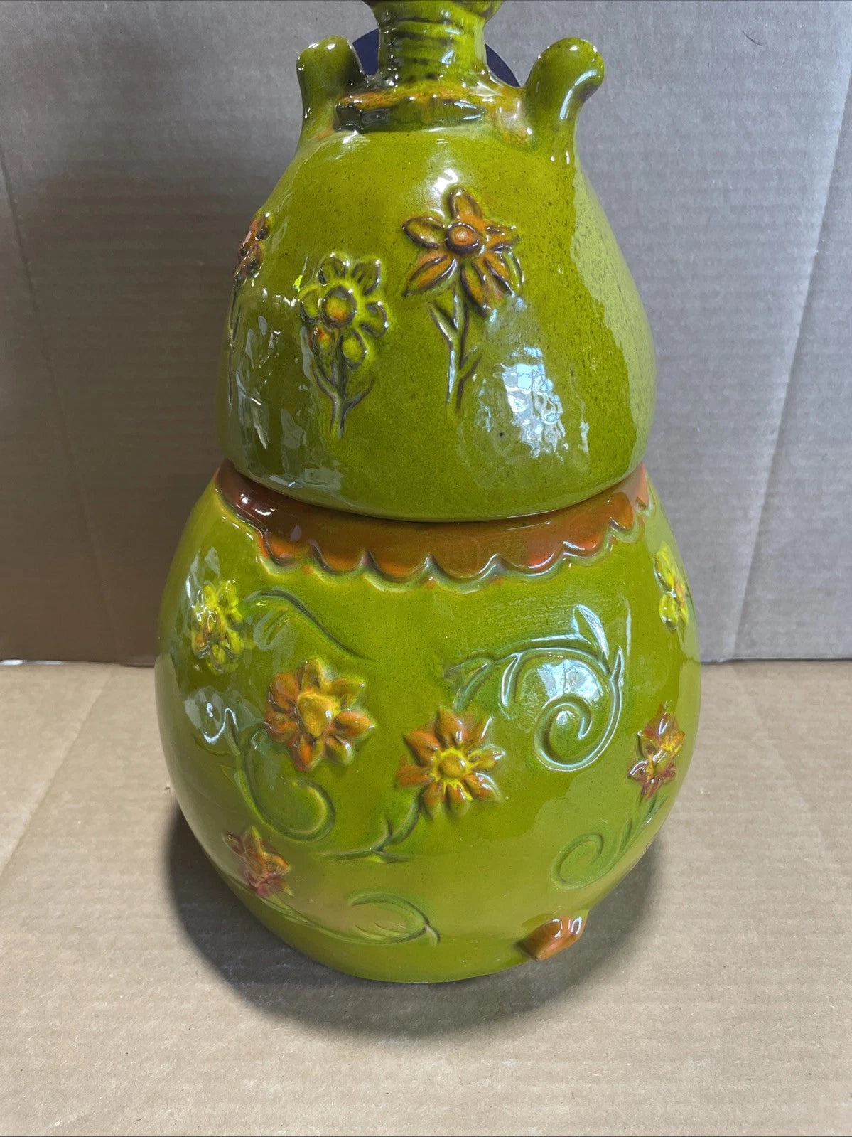 Pacific Stoneware 1968 Flower The Pig Cookie Jar Green Rare Vintage