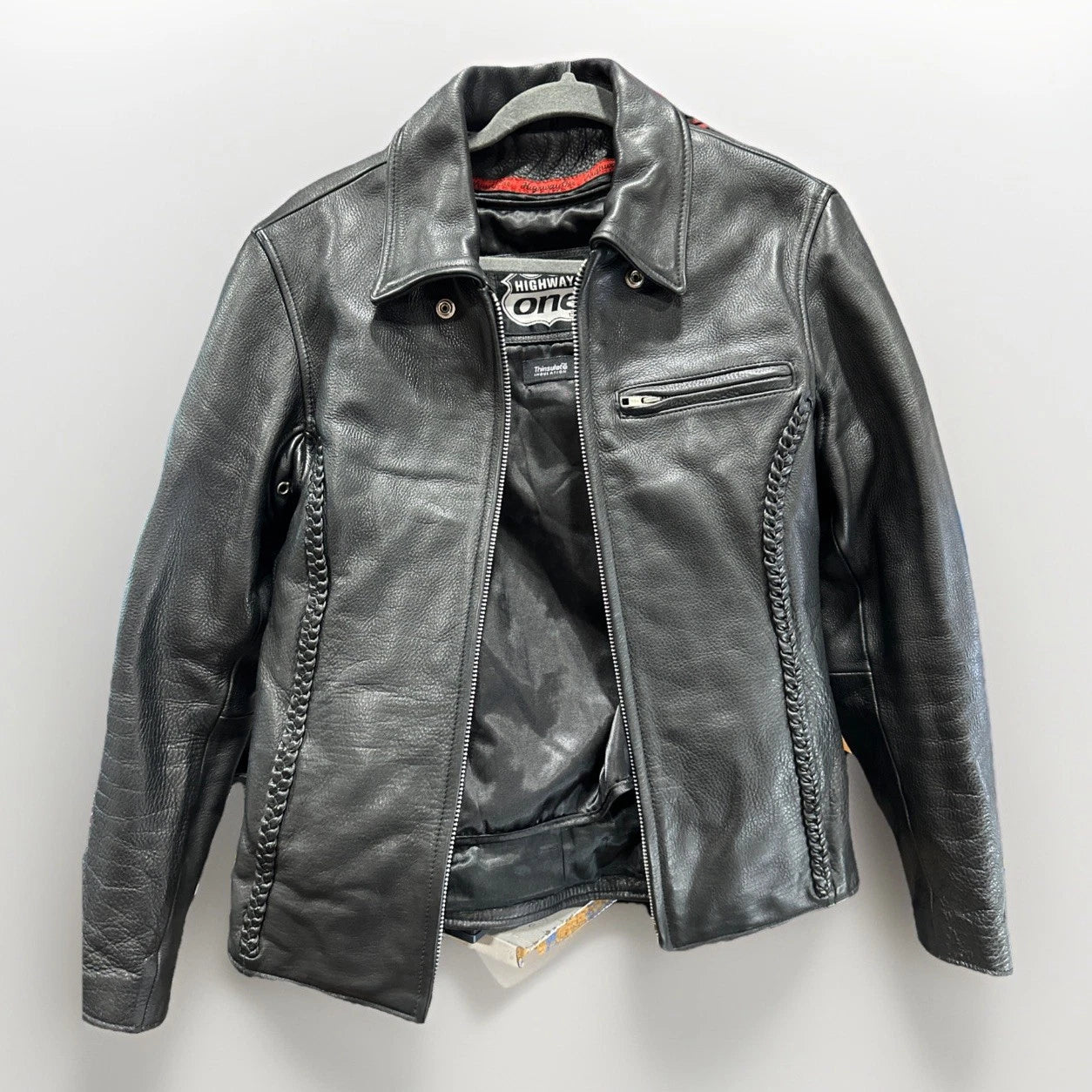 Highway One Leather Motorcycle Biker Jacket Black Mens Size Medium