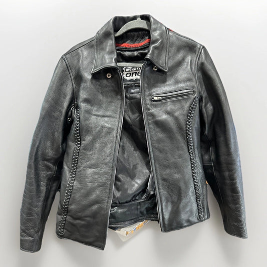 Highway One Leather Motorcycle Biker Jacket Black Mens Size Medium