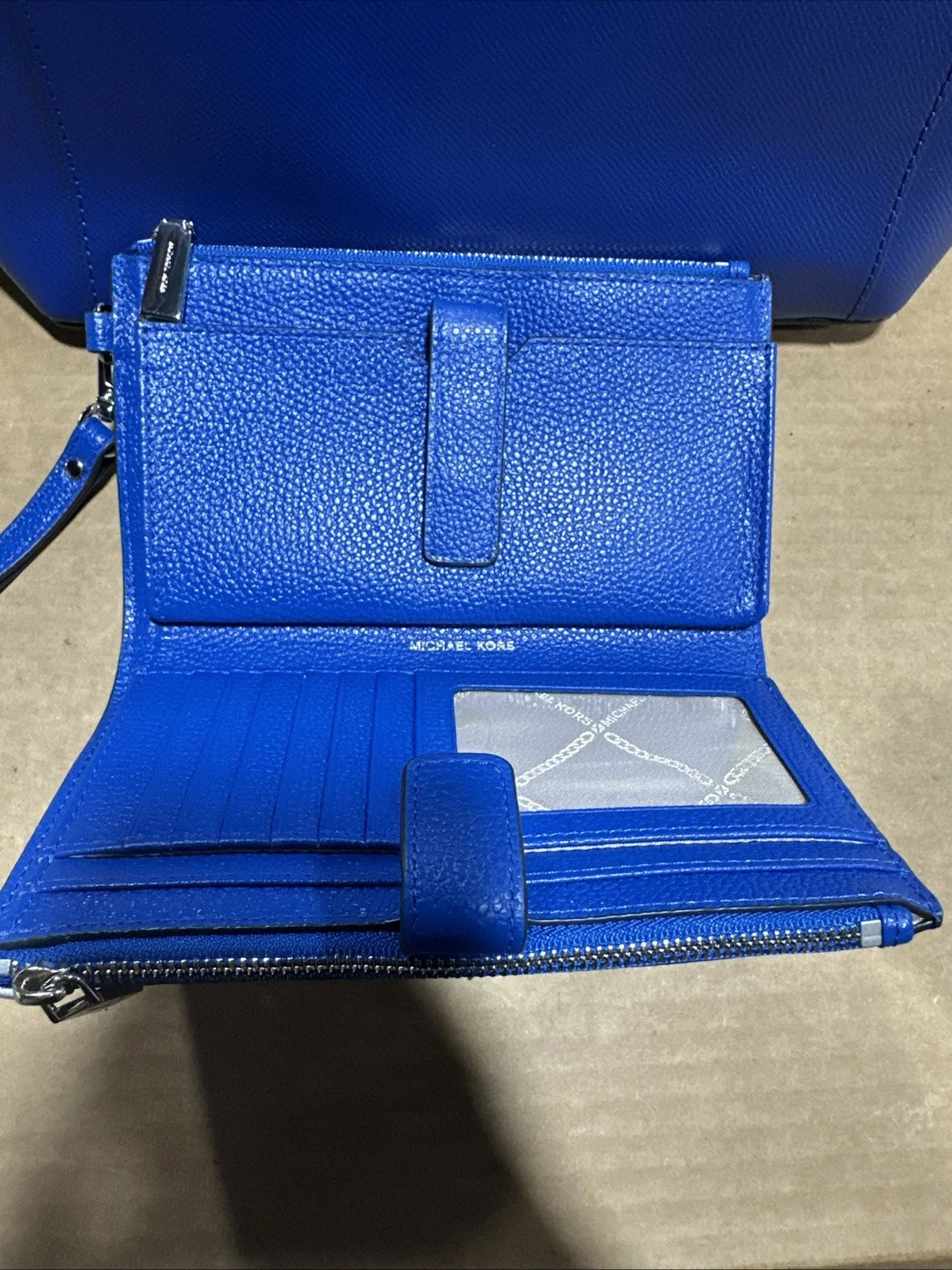 Michael Kors Jet Set Leather Tote Bag Blue With Blue Wristlet Vintage