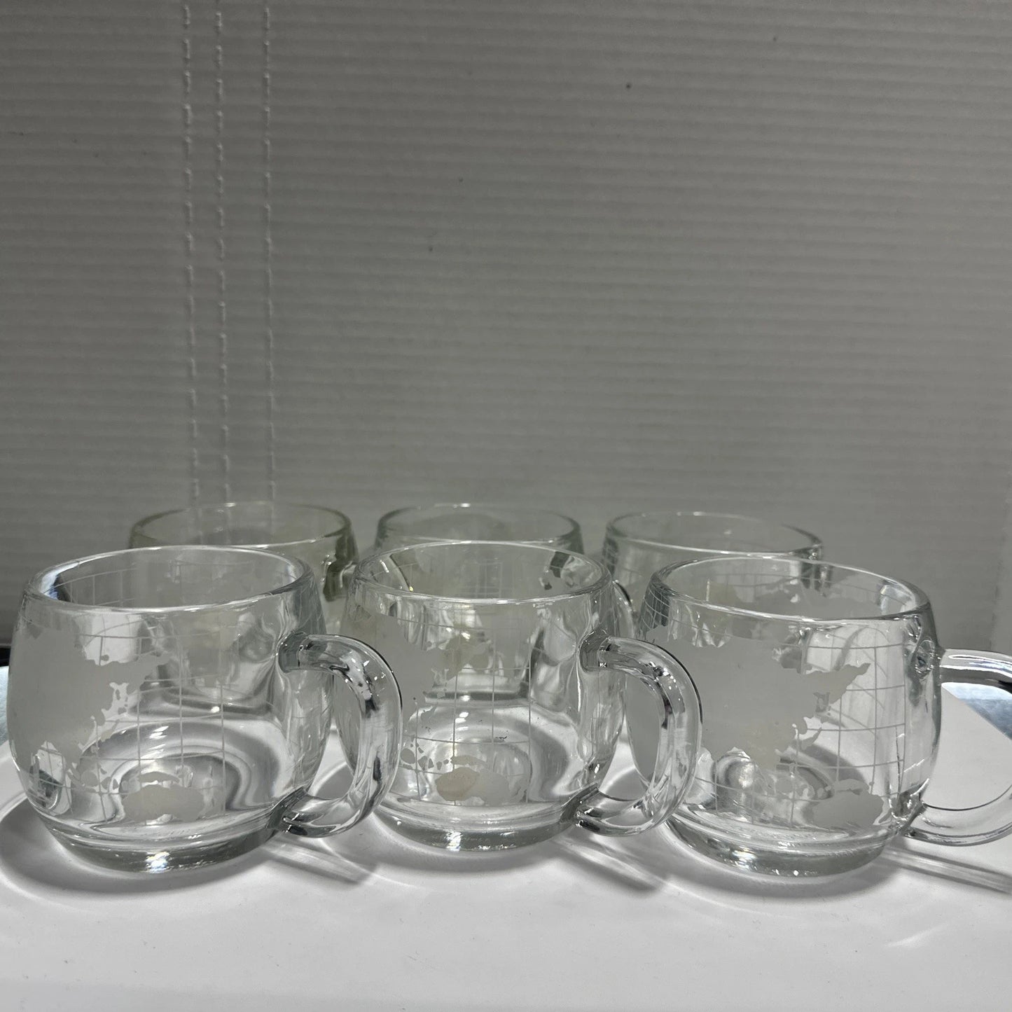 Vintage Nestle Nescafe World Map Globe Etched Glass Coffee Cup Mugs Set (8)