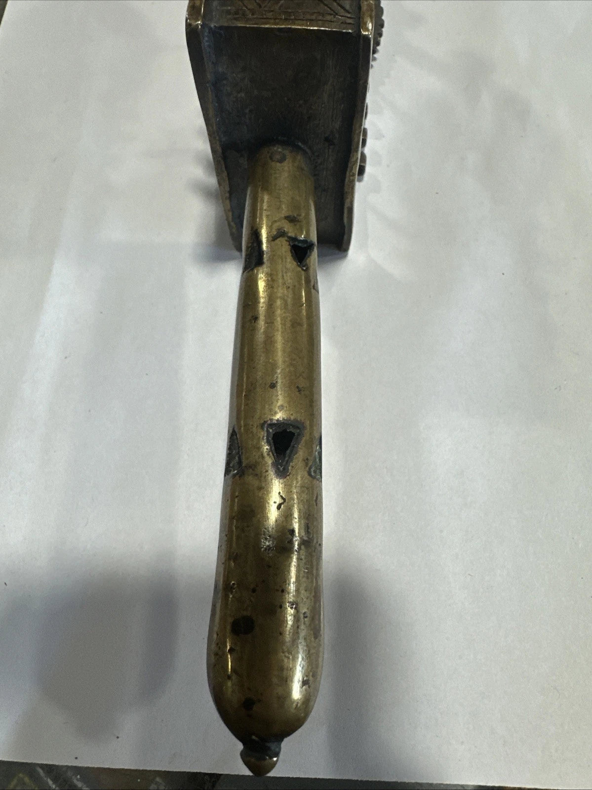Antique Victorian Bronze Toned Metal Rattle 10 Inch