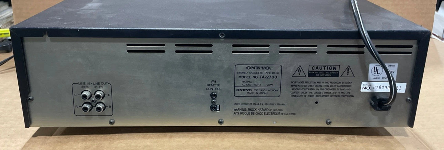 Onkyo Integra Stereo Cassette Tape Deck TA-2700 Tested Works