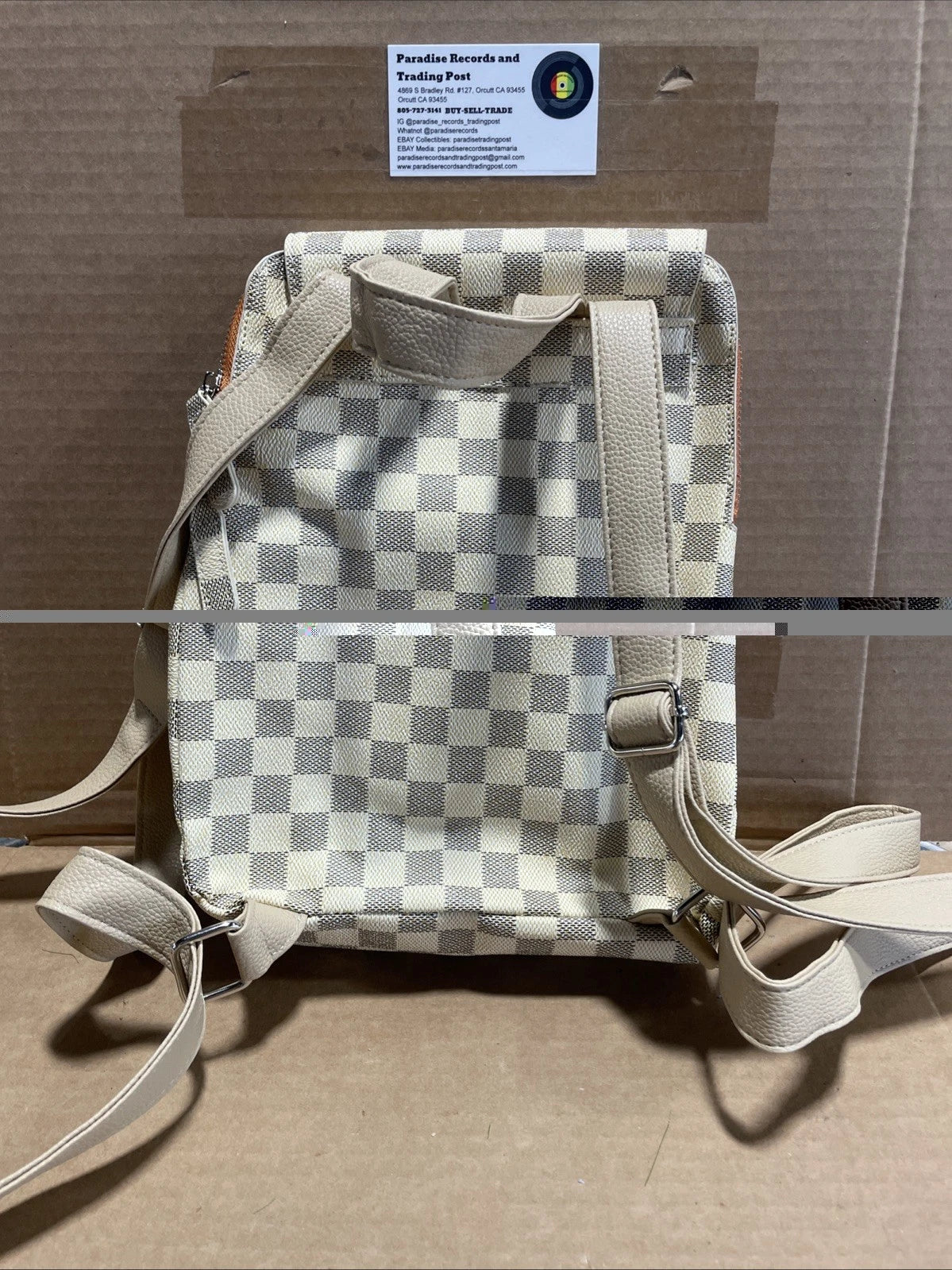 Checkered Backpack Beige Unbranded