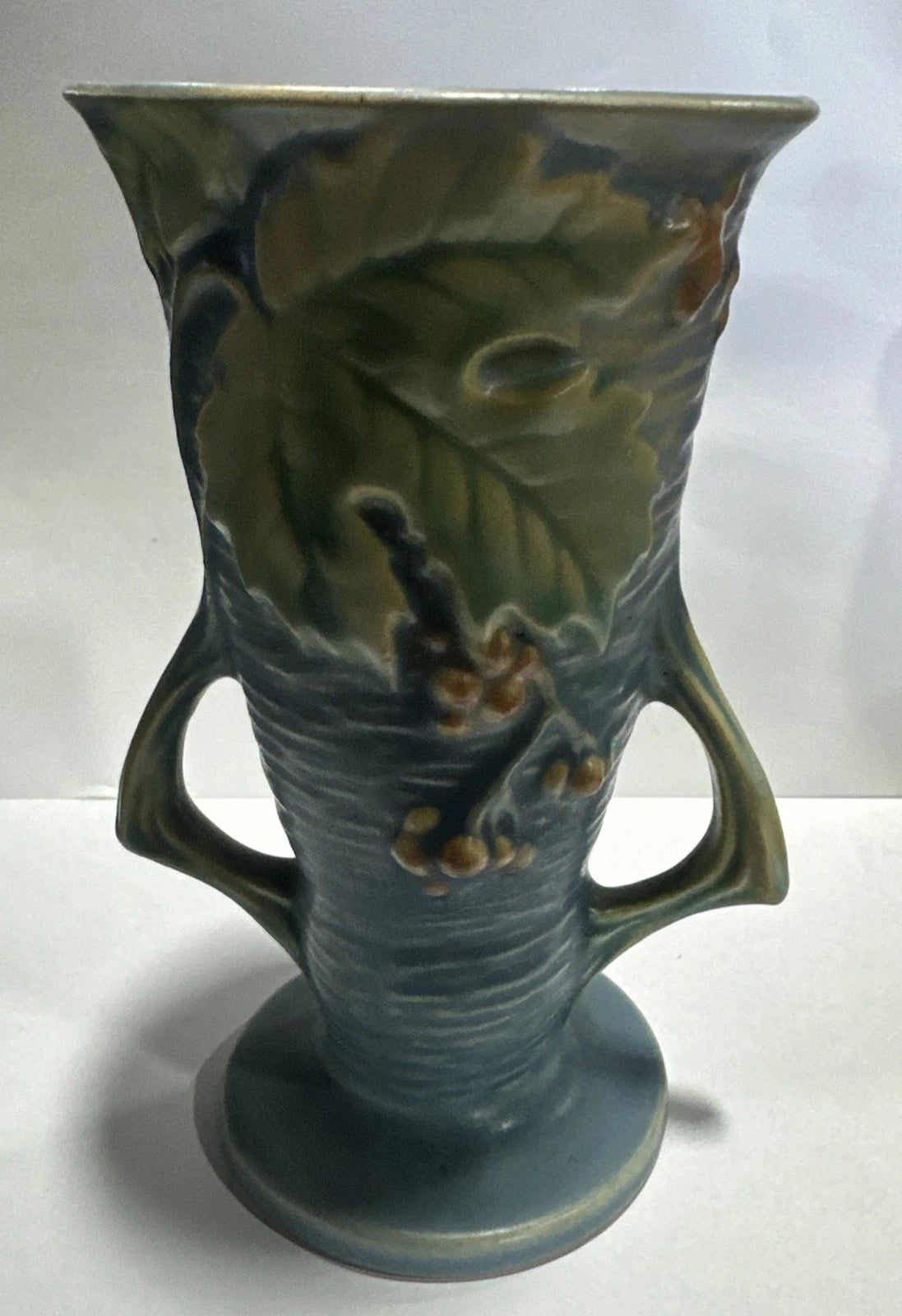 RARE Roseville Bushberry Vase Vintage Art Pottery Handled