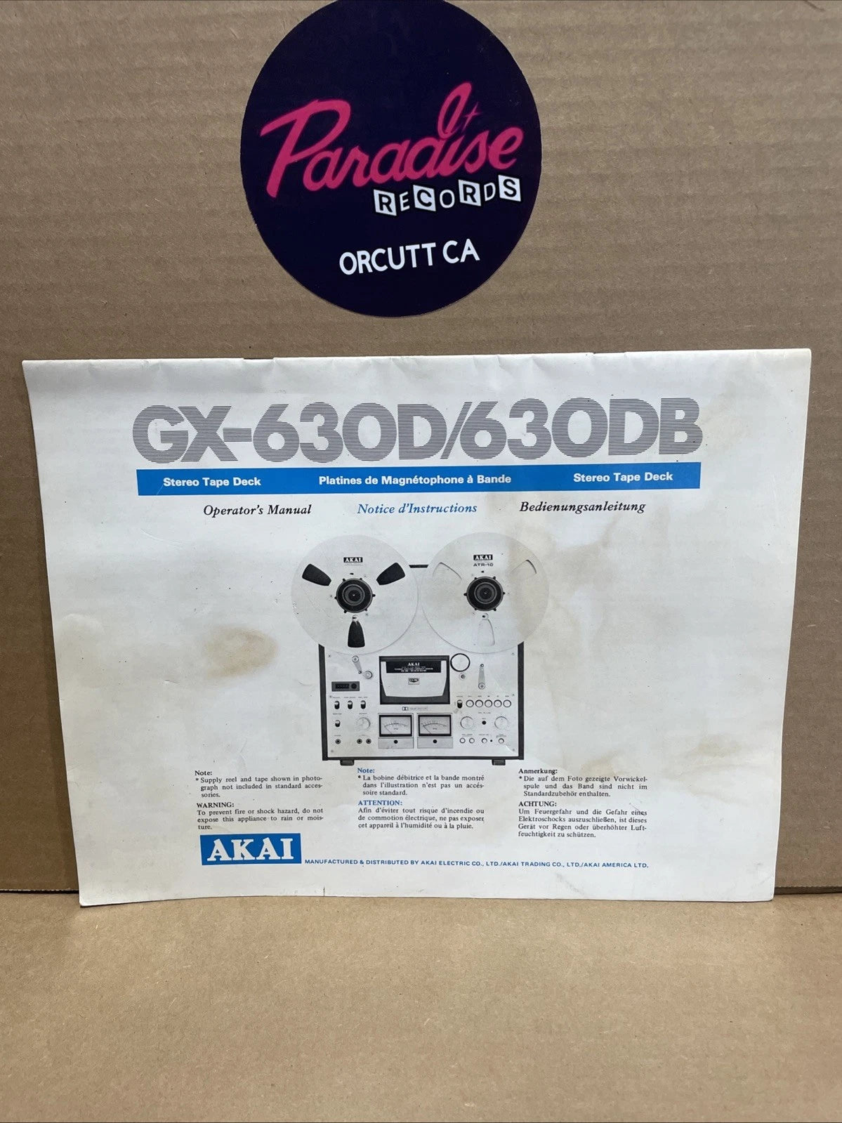 Operator‘s Manual-Bedienungsanleitung für Akai GX-630D/630DB
