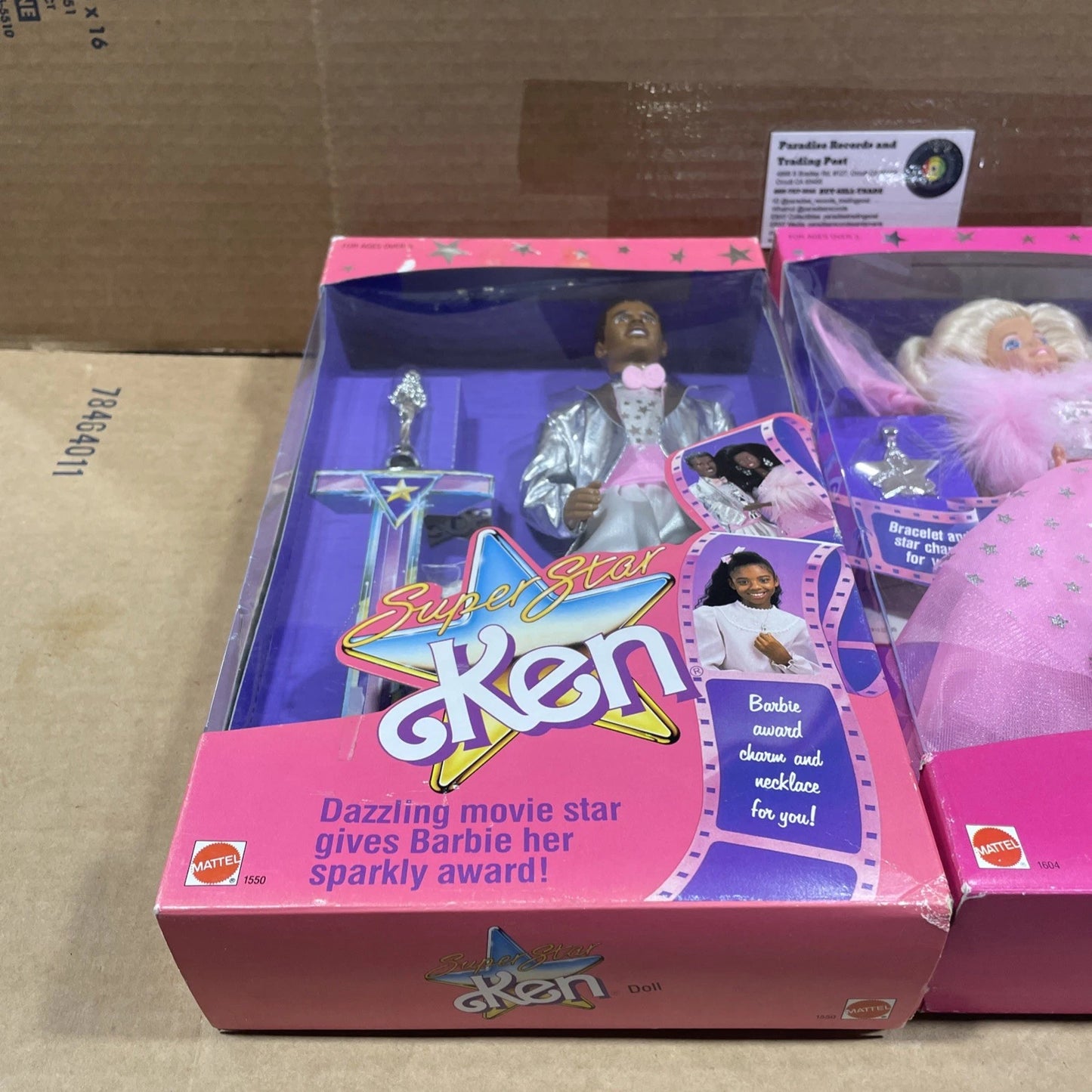 Vintage Super Star Barbie Ken 1550 1605 Mattel Movie Star Black 1988 80s NIB