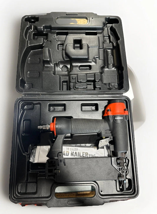 BANKS Pneumatic Brad Nailer, 18 Gauge nail type 5/8"-2 " 120 PSI With Case