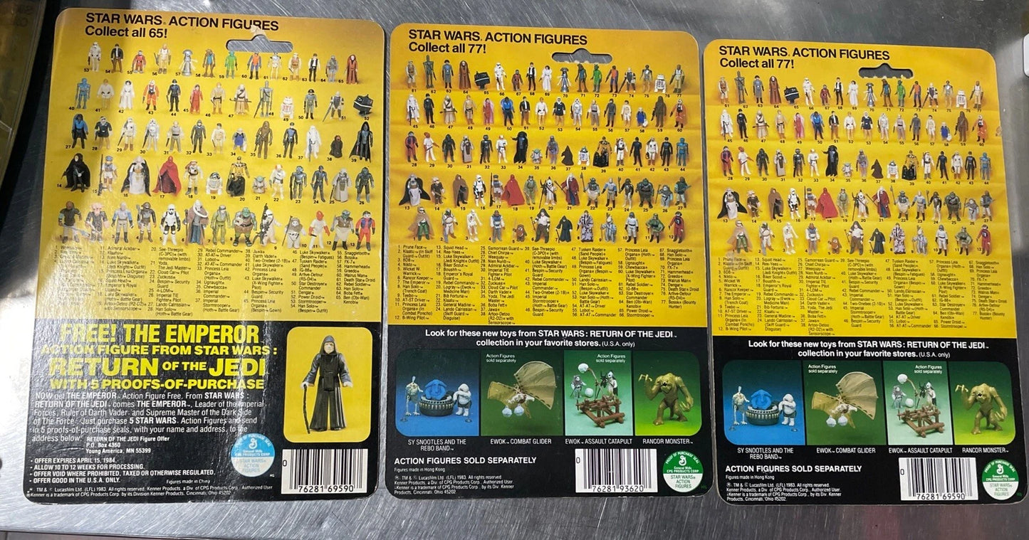 Star Wars Kenner Backing Card, Return of the Jedi, Empire Strikes Back 12 Pieces