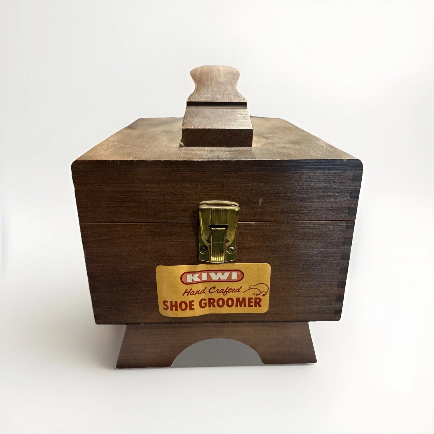 Vintage Kiwi Hand Crafted Shoe Groomer Wooden Shoe Shine Box w/2 brushes Polish.