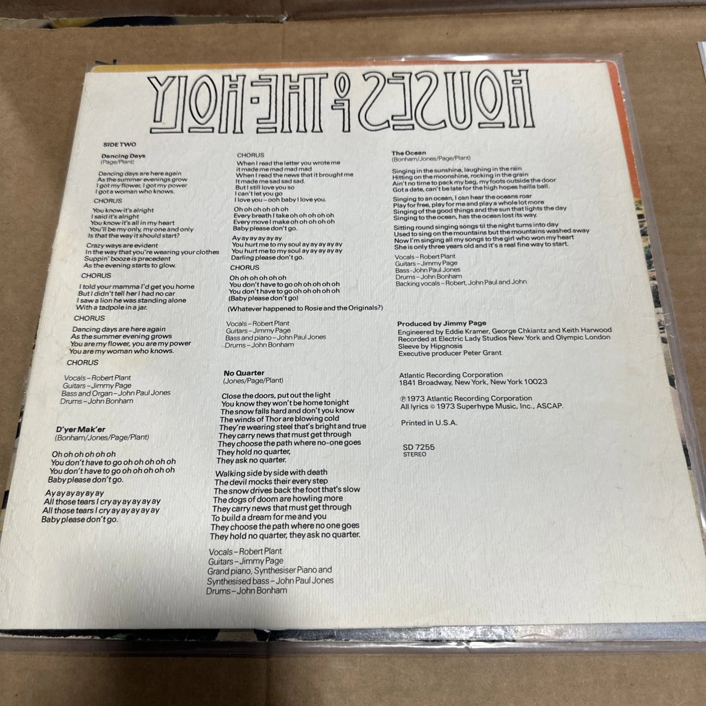 Led Zeppelin: Houses of The Holy (VG 1973 Atlantic US, RL Monarch STERLING LP)