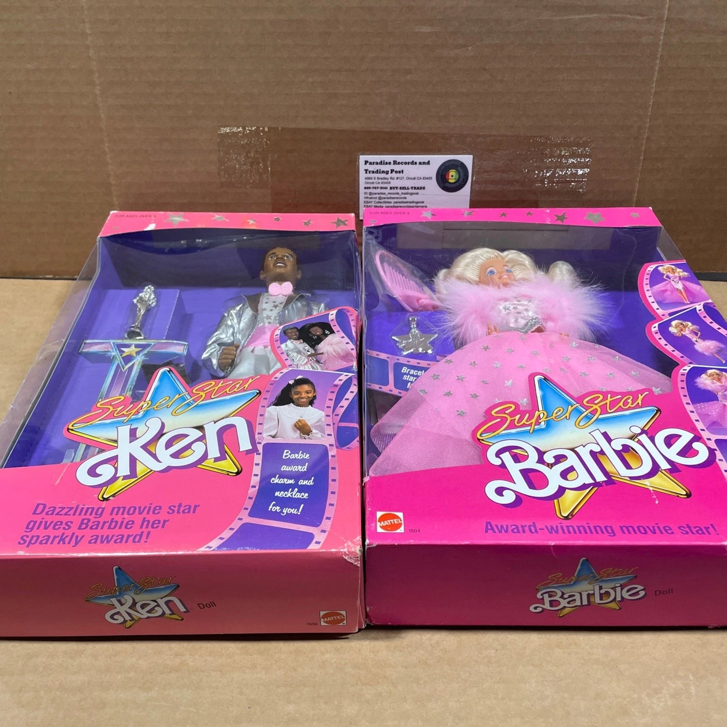 Vintage Super Star Barbie Ken 1550 1605 Mattel Movie Star Black 1988 80s NIB