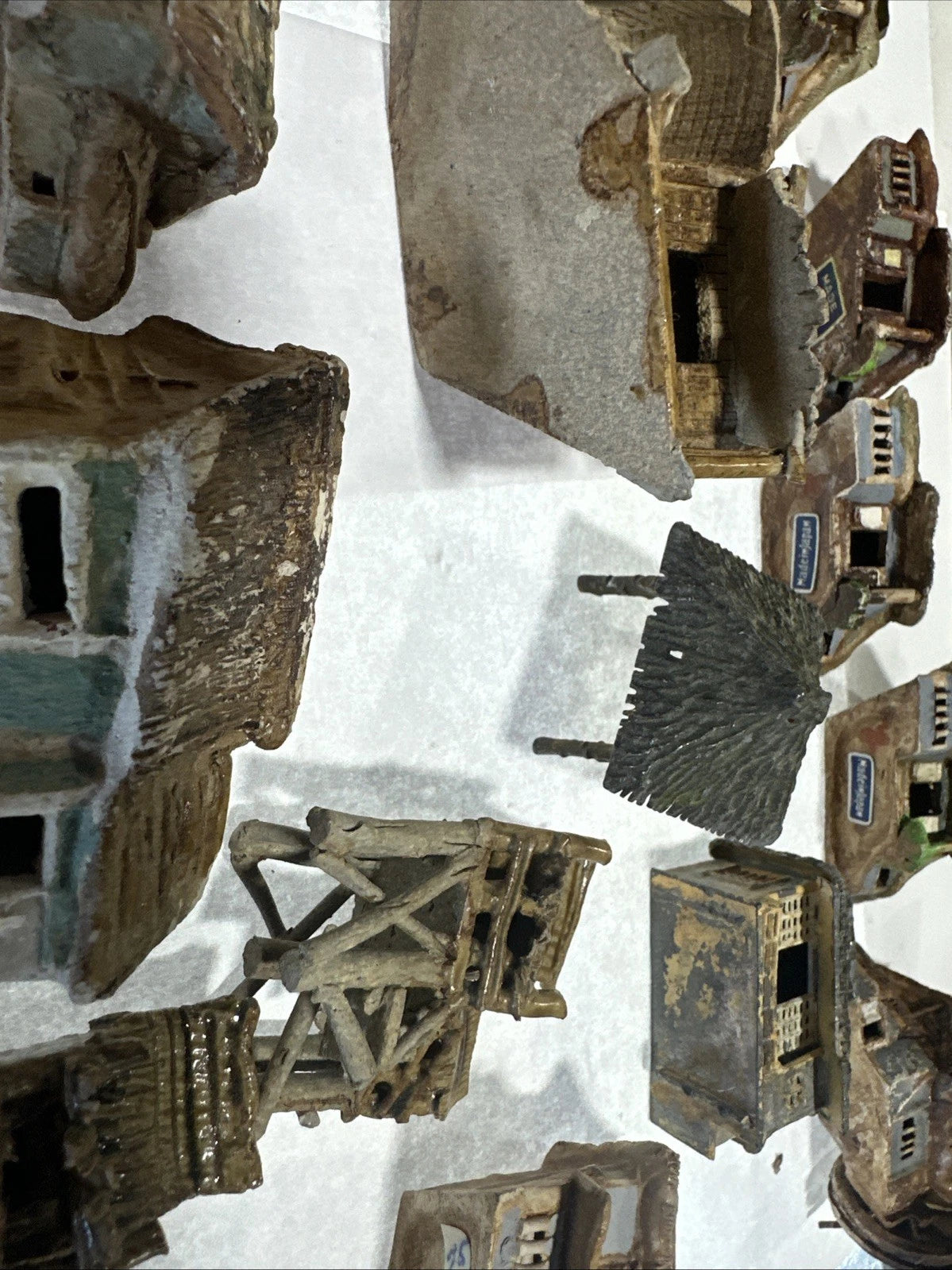 Vintage Clay Metal Miniature Japanese Cottages Figures Lot