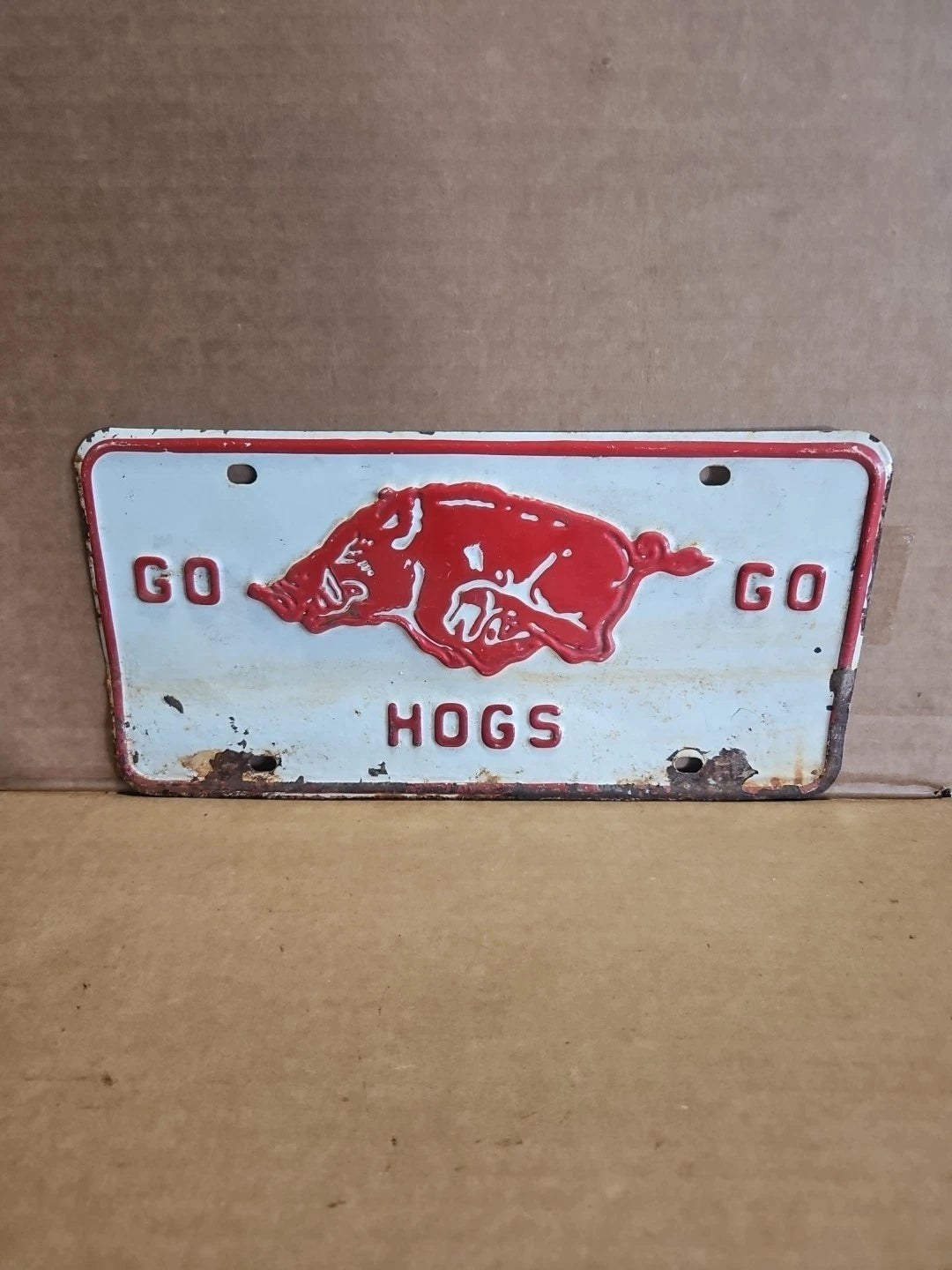 Vintage 1960s Go Hogs Go University of Arkansas Football License Plate Rare