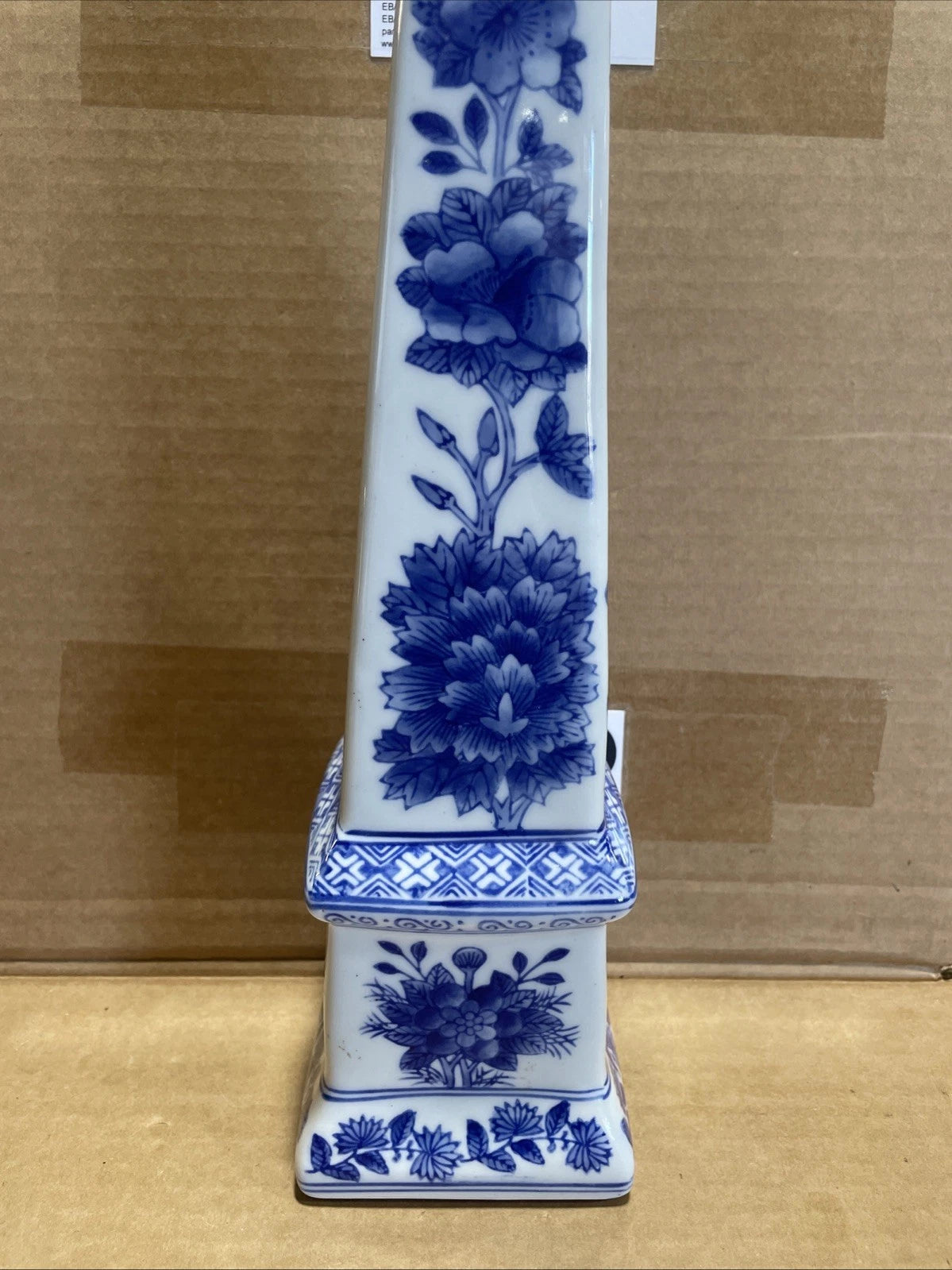 Neoclassical French Country Porcelain Blue and White Obelisk