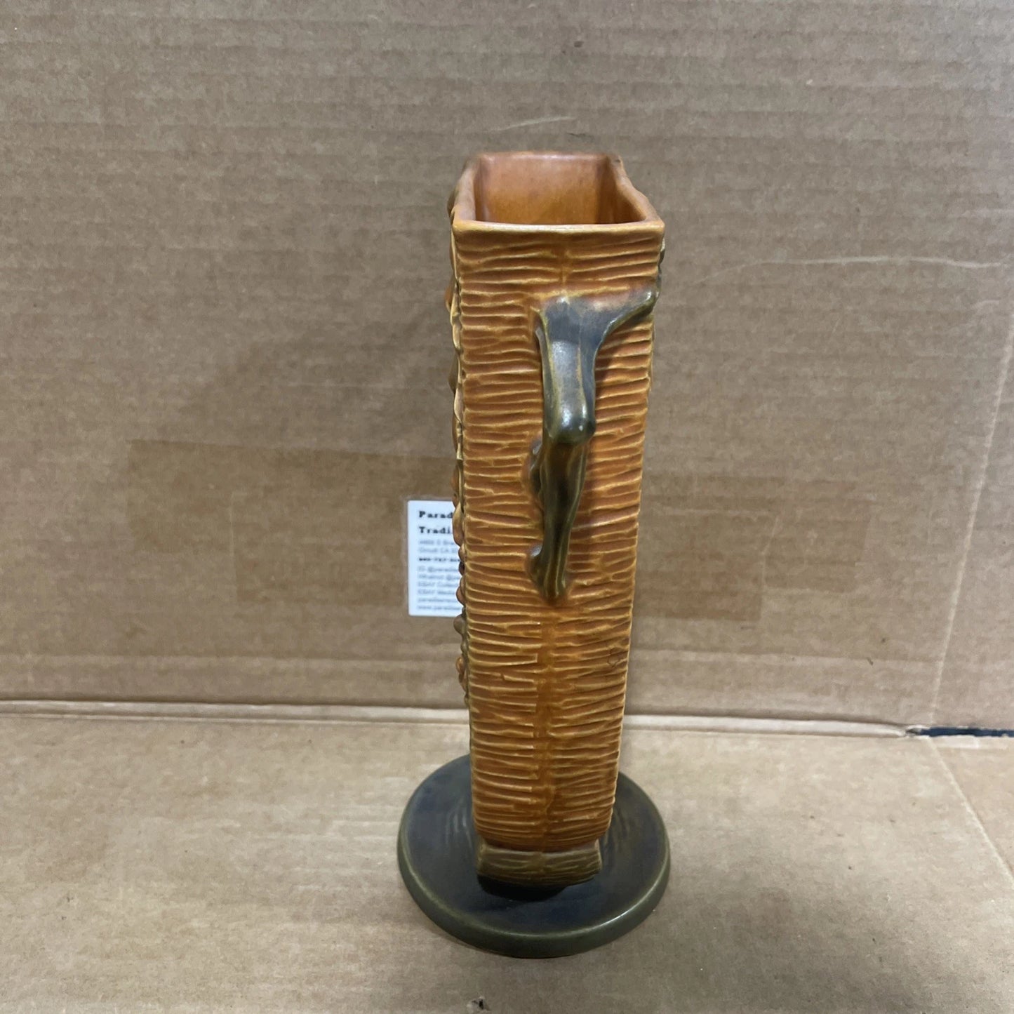 Roseville Art Pottery Square Vase 36-9” Bushberry Brown